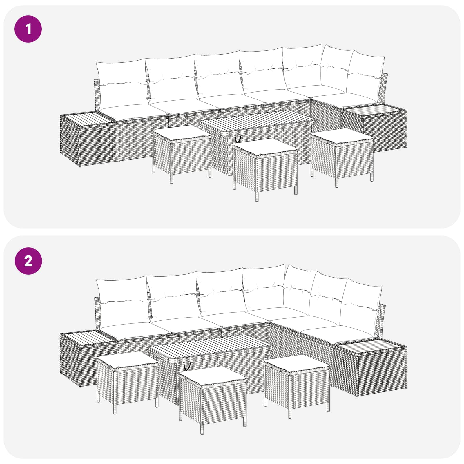 Gartensofa-set mit Kissen 10 pcs Schwarz