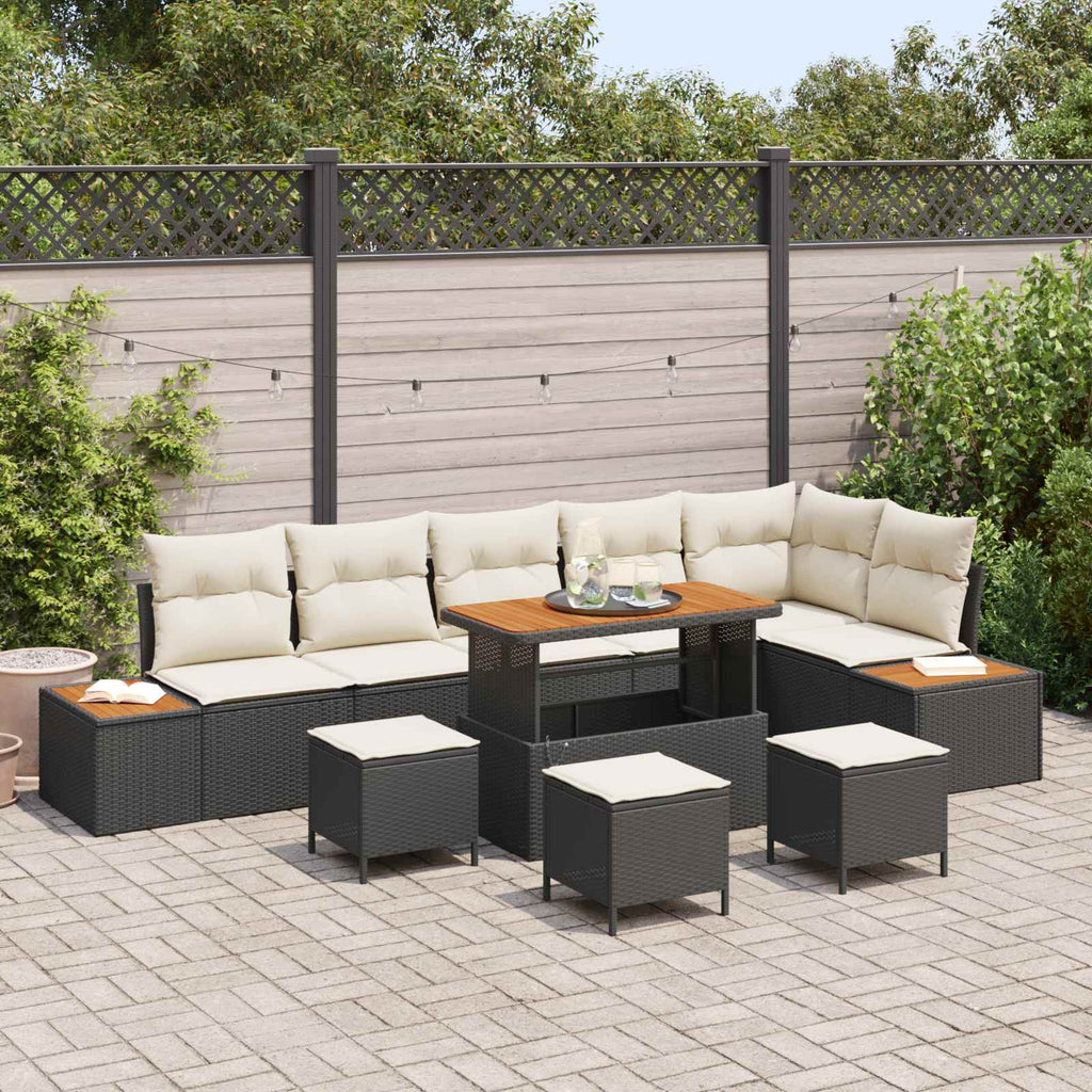 Gartensofa-set mit Kissen 10 pcs Schwarz und Creme