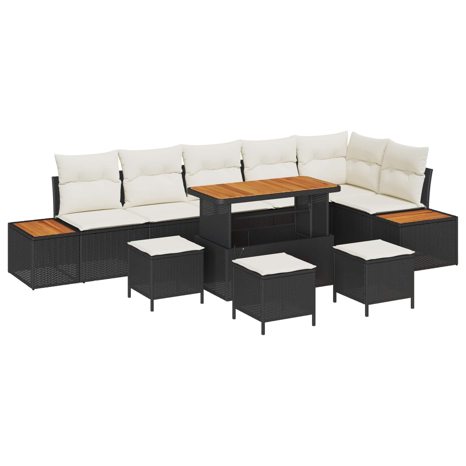 Gartensofa-set mit Kissen 10 pcs Schwarz und Creme