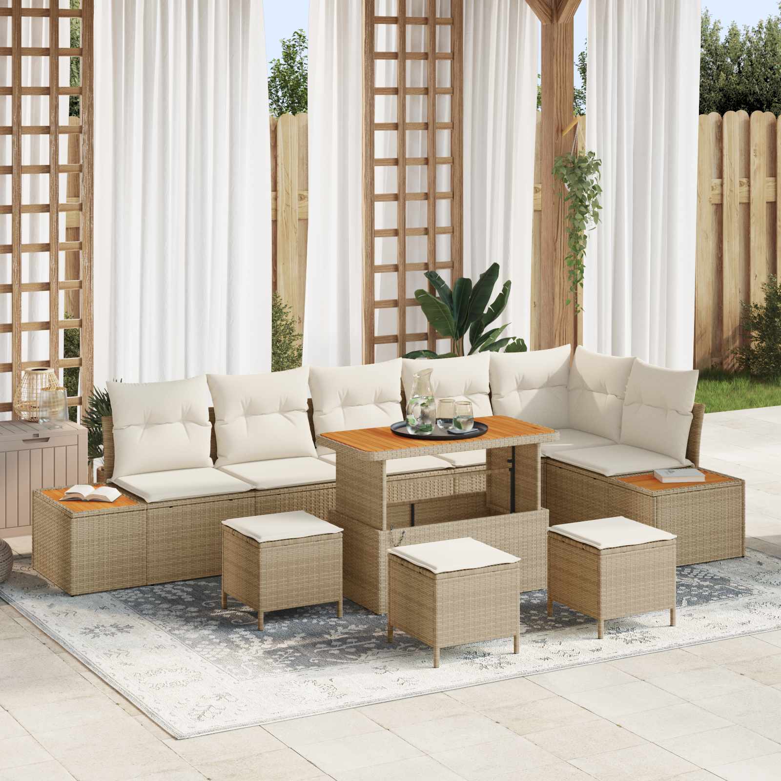 Gartensofa-set mit Kissen 10 pcs Beige und Creme