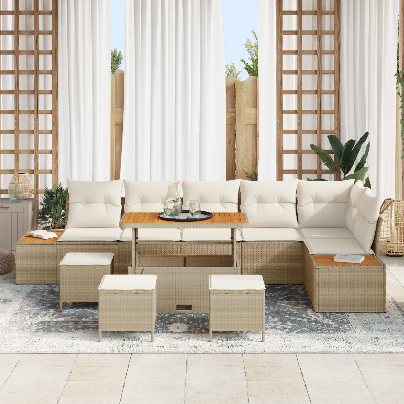 Gartensofa-set mit Kissen 10 pcs Beige und Creme