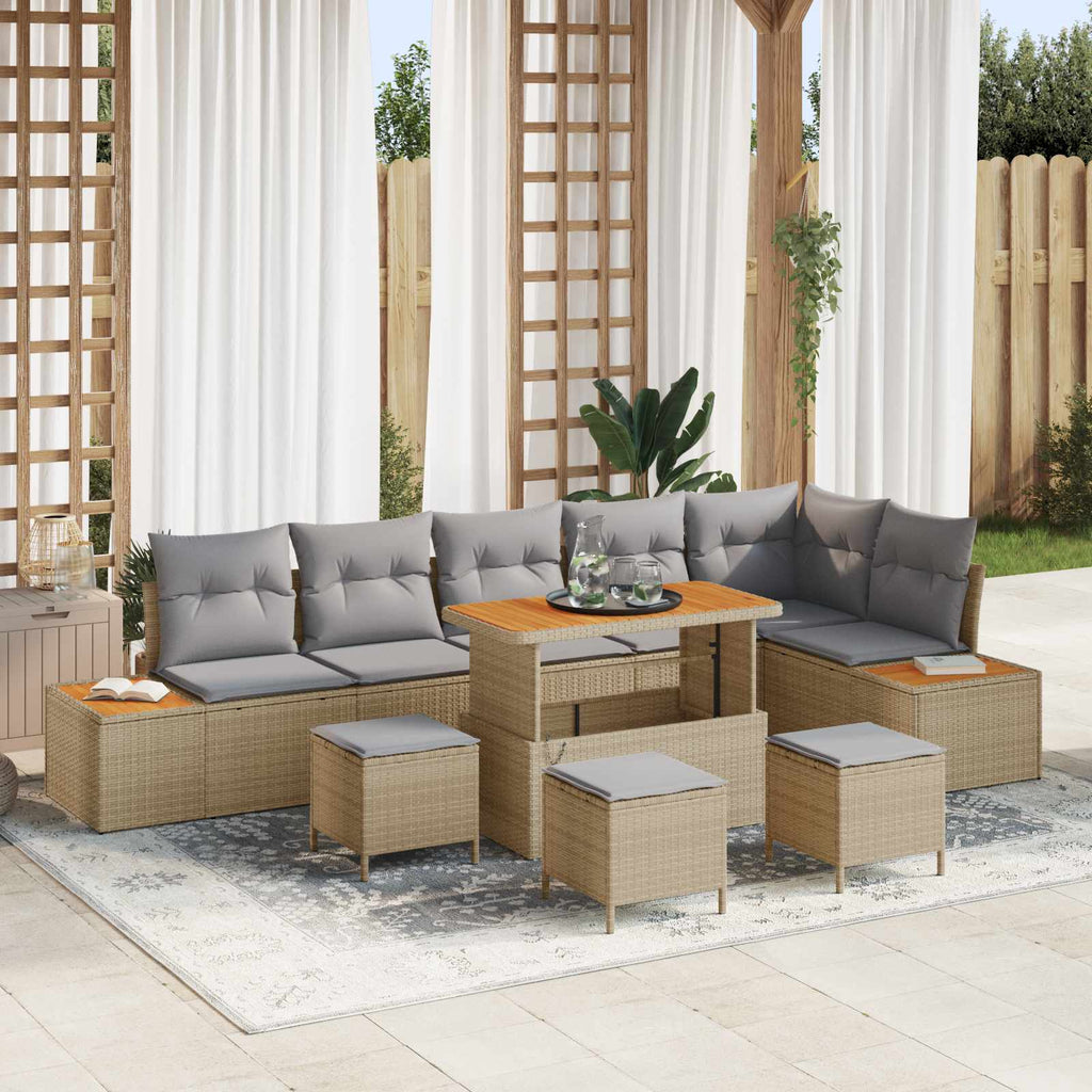 Gartensofa-set mit Kissen 10 pcs Beige und Hellgrau