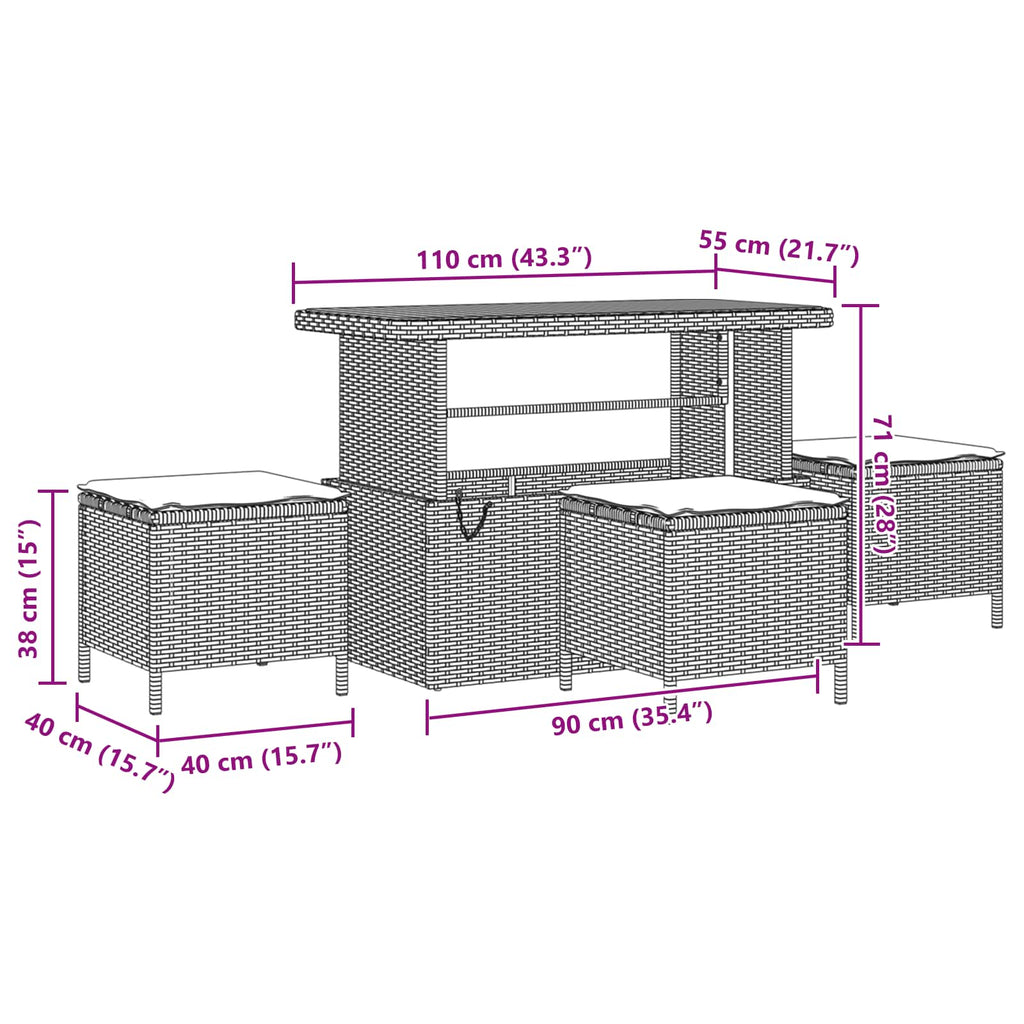 Gartensofa-set mit Kissen 10 pcs Beige und Hellgrau