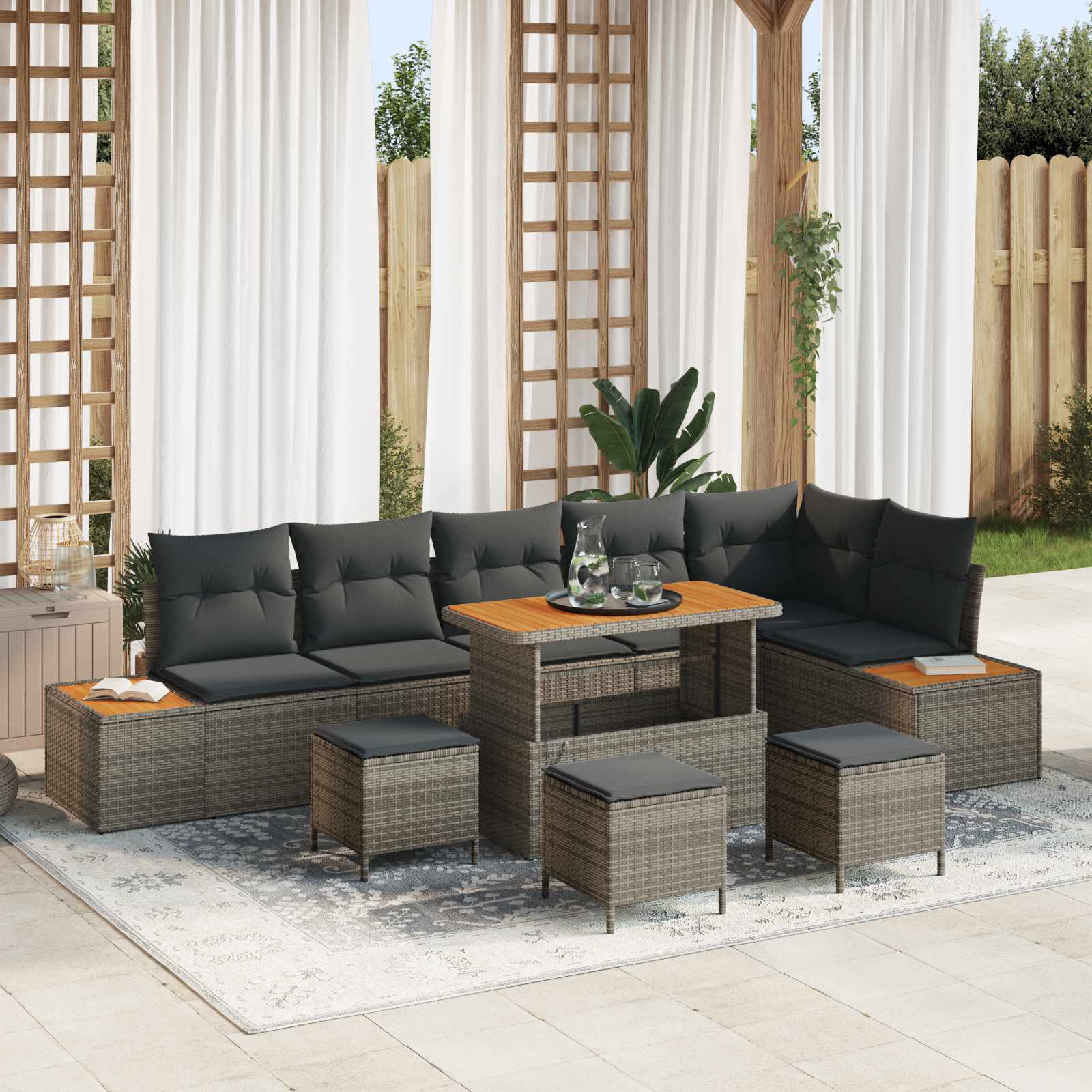 Gartensofa-set mit Kissen 10 pcs Grau