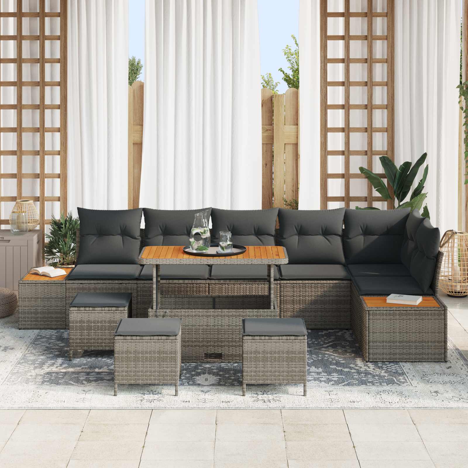 Gartensofa-set mit Kissen 10 pcs Grau