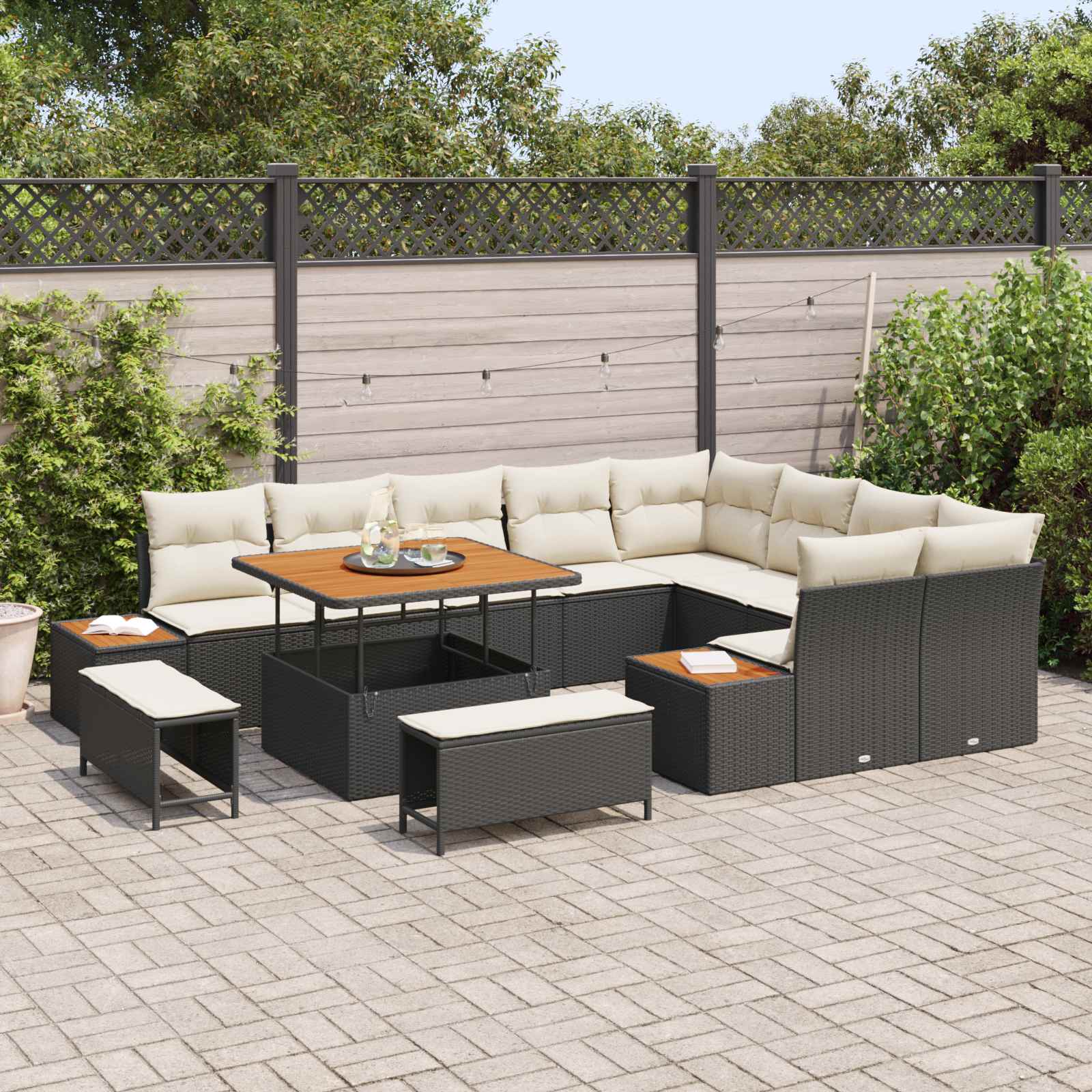 Gartensofa-set mit Kissen 12 pcs Schwarz und Creme