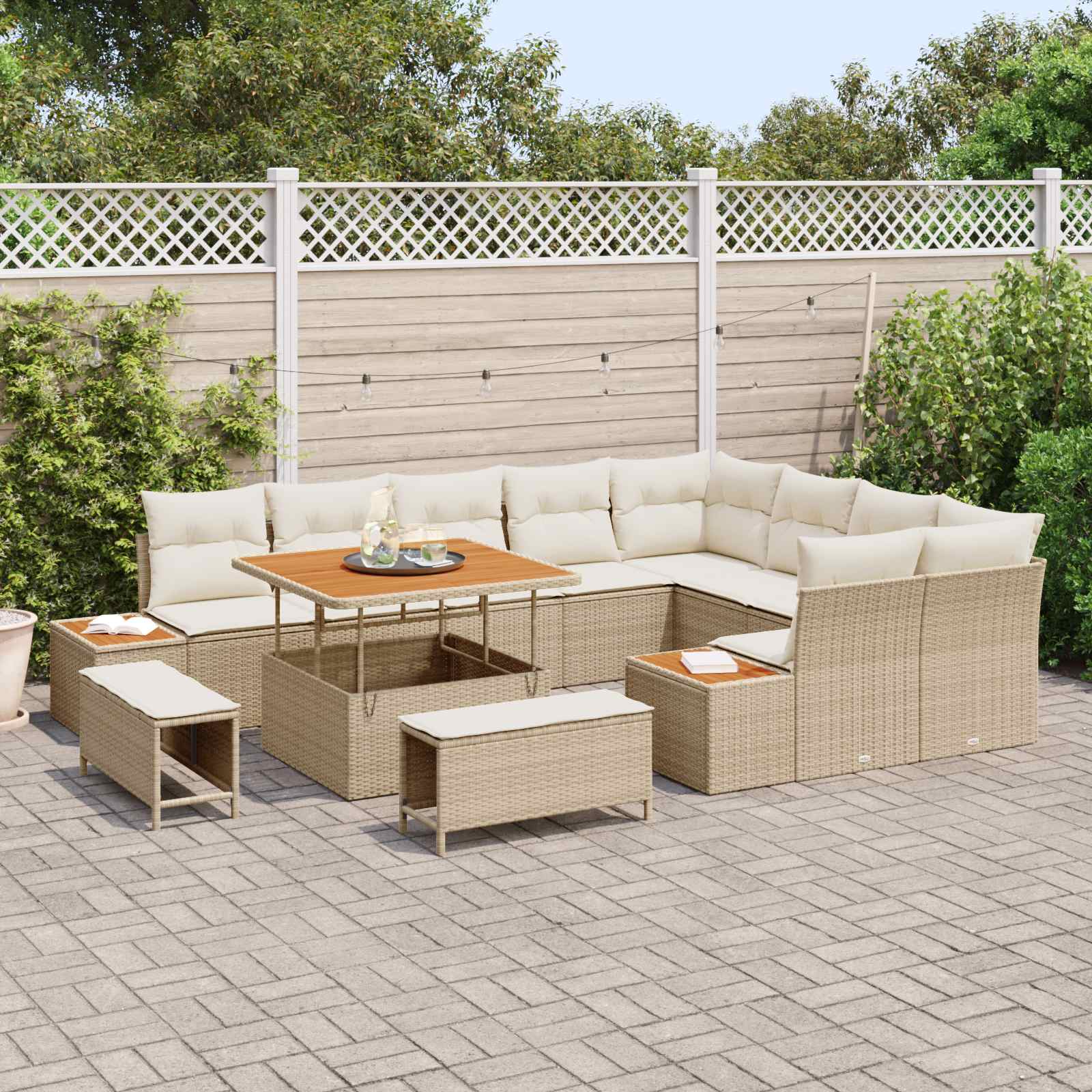 Gartensofa-set mit Kissen 12 pcs Beige und Creme