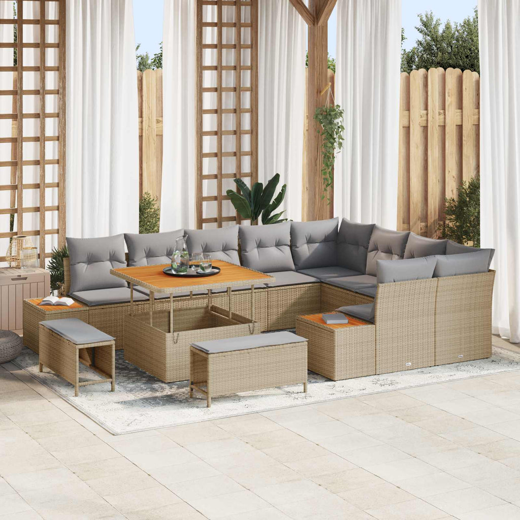 Gartensofa-set mit Kissen 12 pcs Beige und Hellgrau