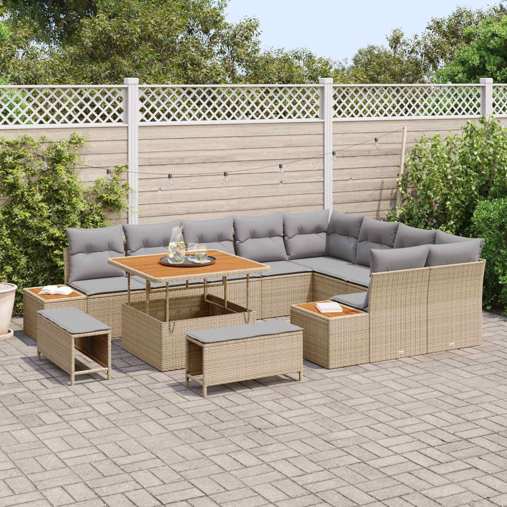 Gartensofa-set mit Kissen 12 pcs Beige und Hellgrau