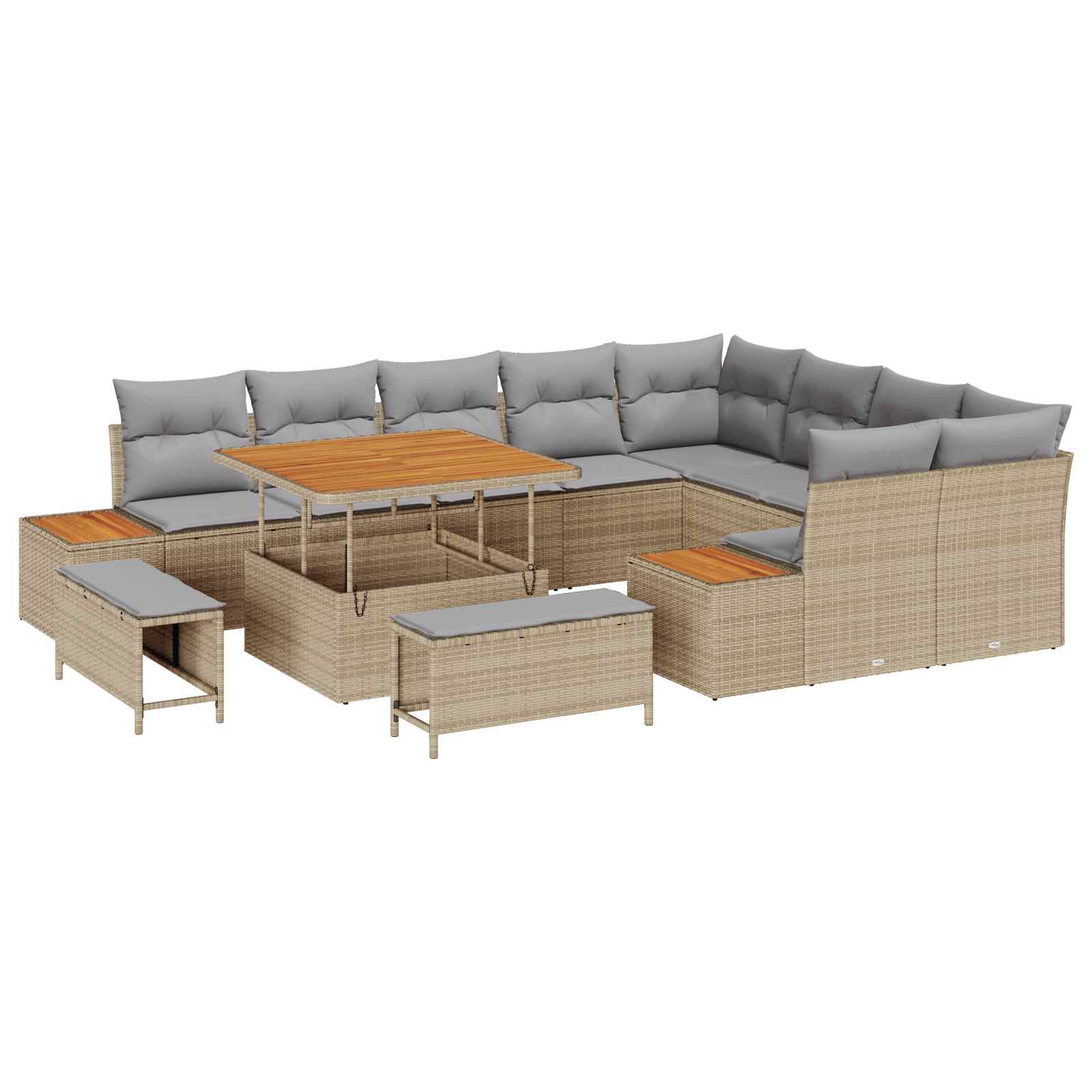 Gartensofa-set mit Kissen 12 pcs Beige und Hellgrau