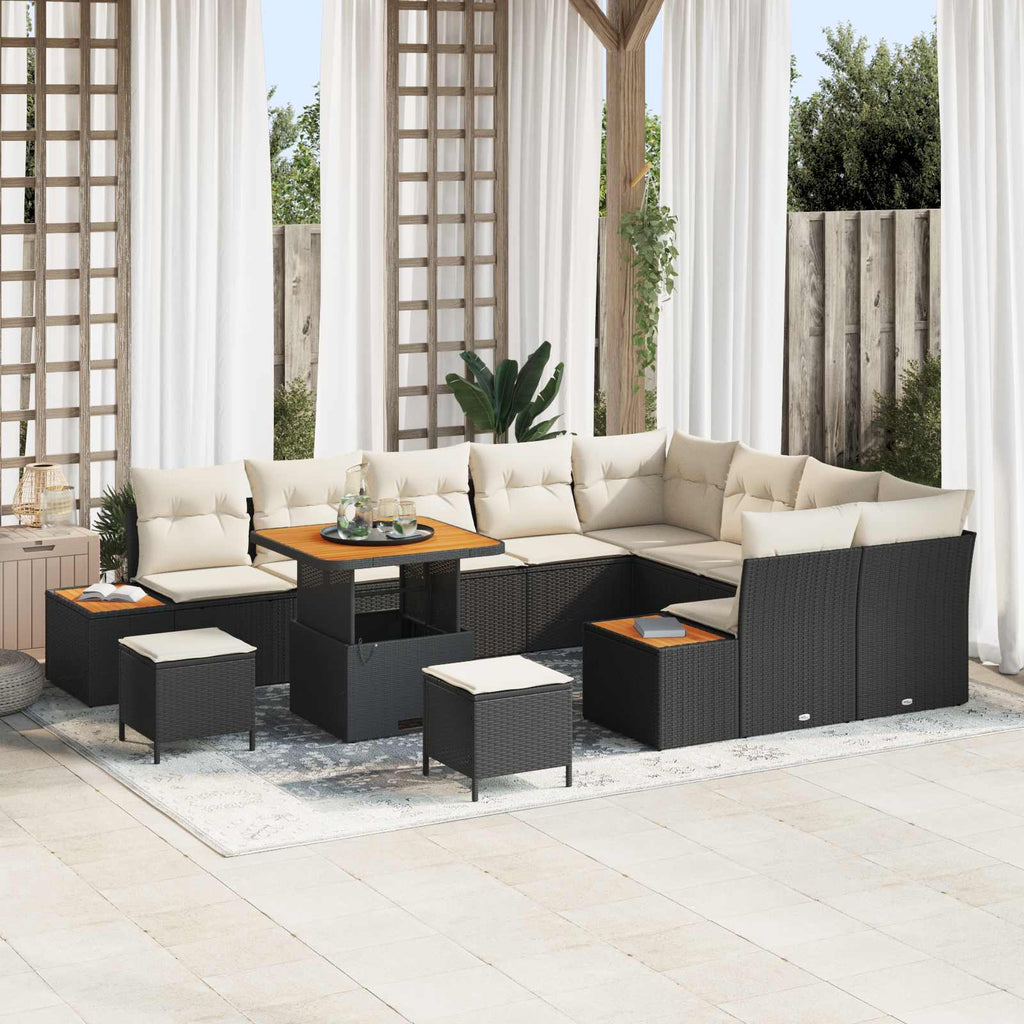 Gartensofa-set mit Kissen 12 pcs Schwarz und Creme