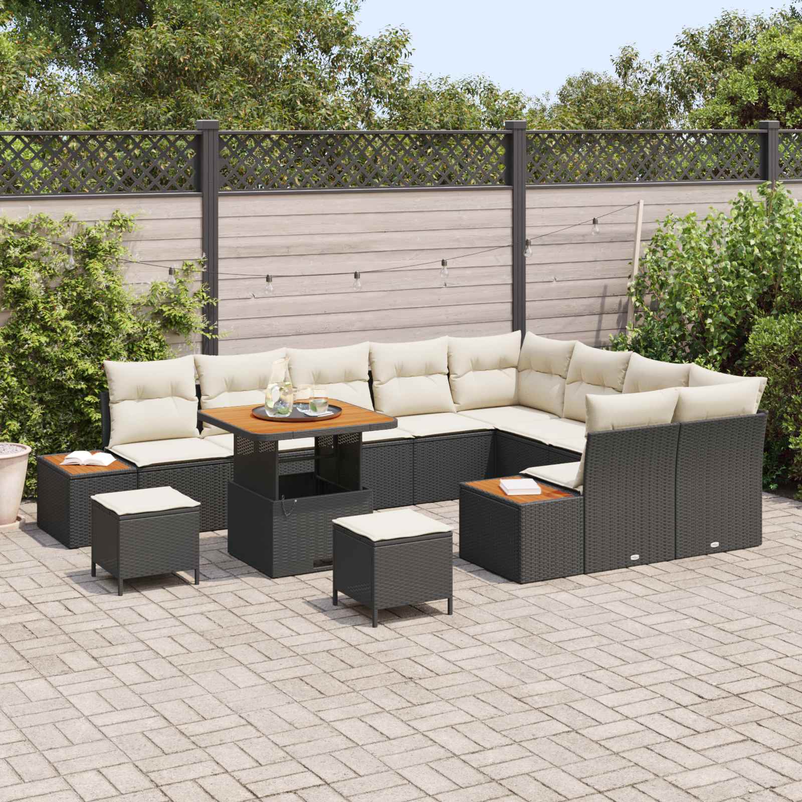 Gartensofa-set mit Kissen 12 pcs Schwarz und Creme