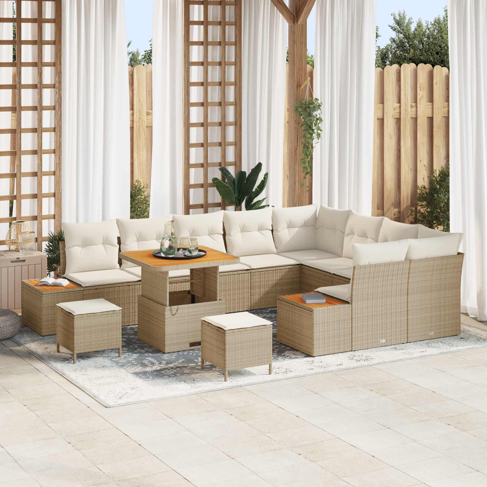 Gartensofa-set mit Kissen 12 pcs Beige und Creme