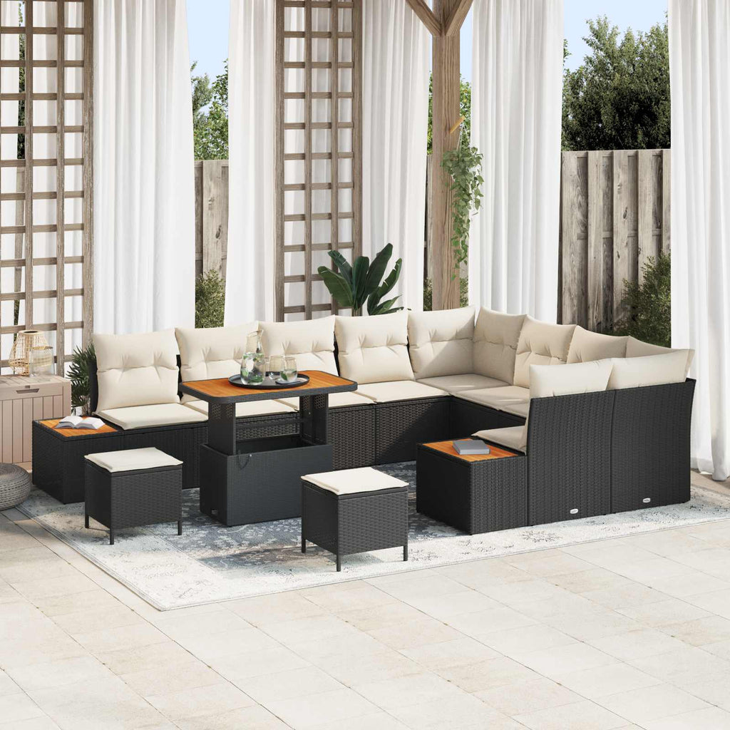 Gartensofa-set mit Kissen 12 pcs Schwarz und Creme