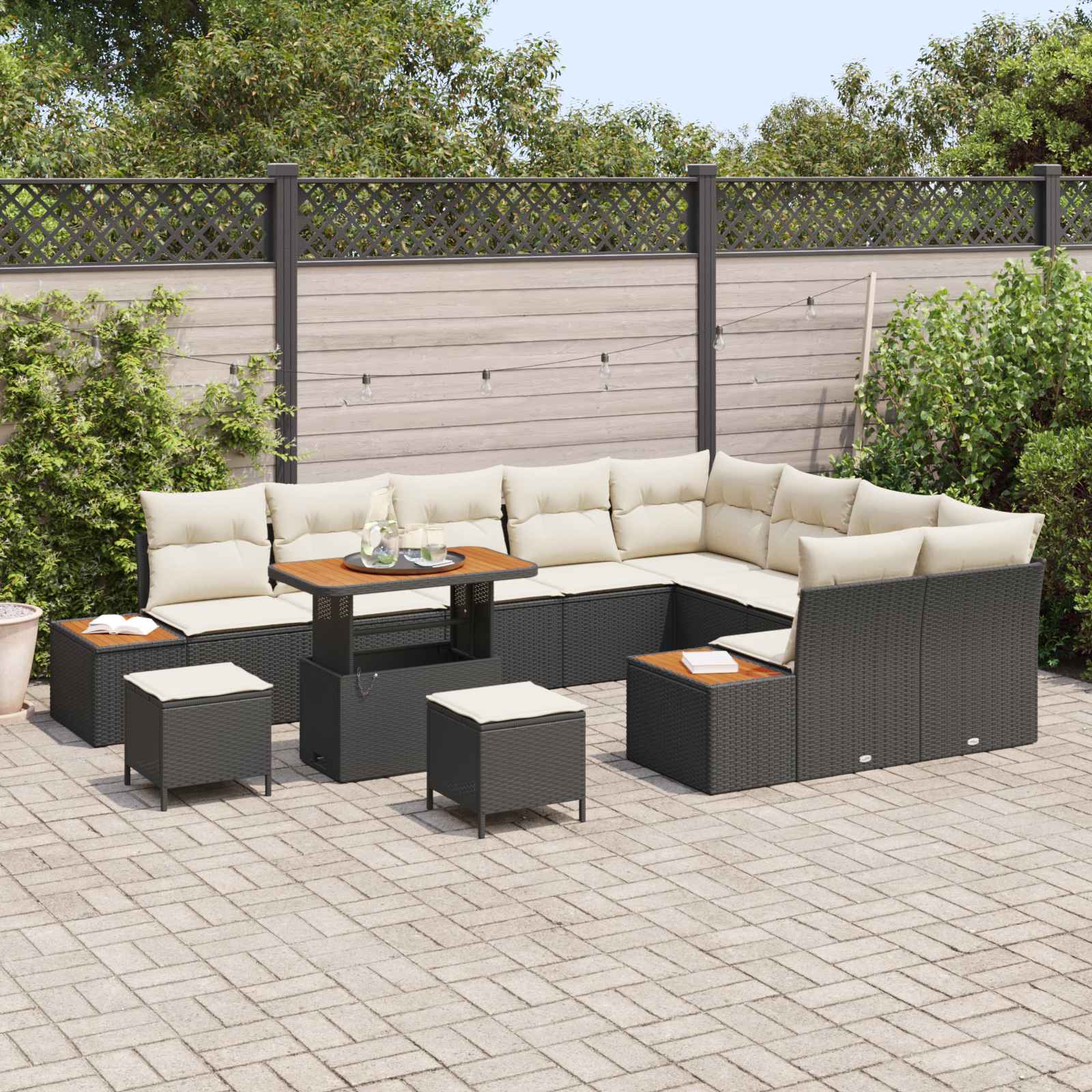 Gartensofa-set mit Kissen 12 pcs Schwarz und Creme