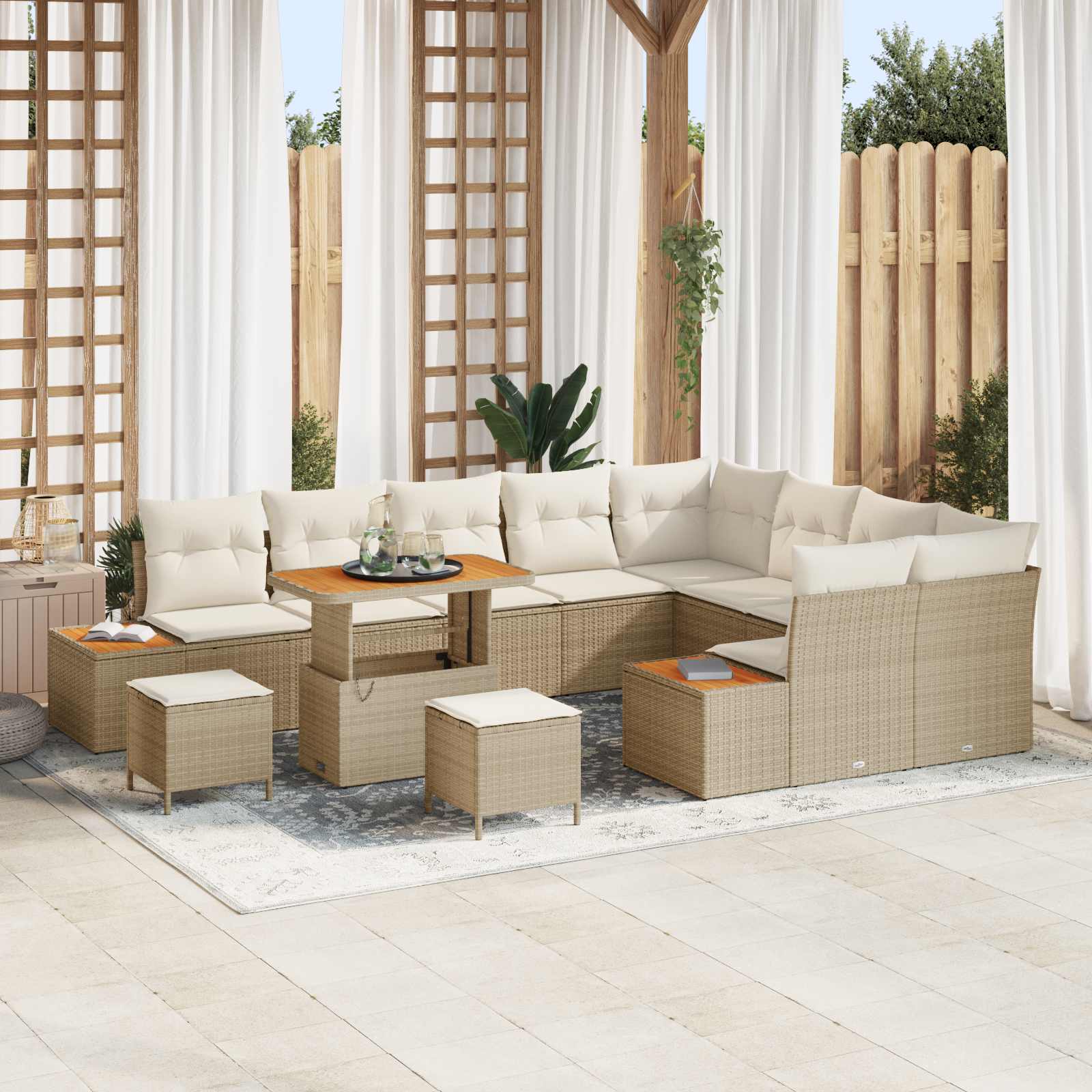 Gartensofa-set mit Kissen 12 pcs Beige und Creme