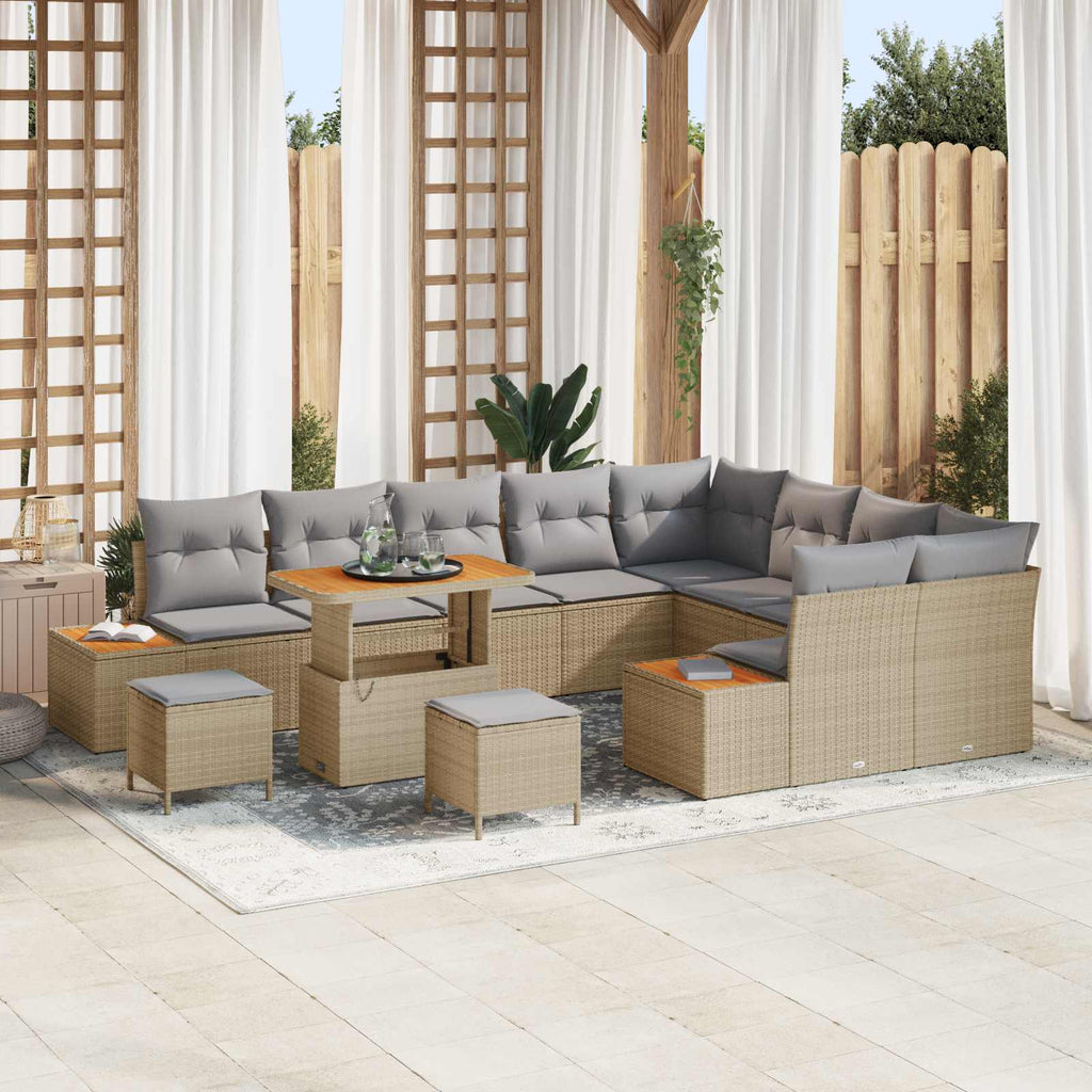 Gartensofa-set mit Kissen 12 pcs Beige und Hellgrau