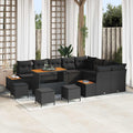 Gartensofa-set mit Kissen 13 pcs Schwarz