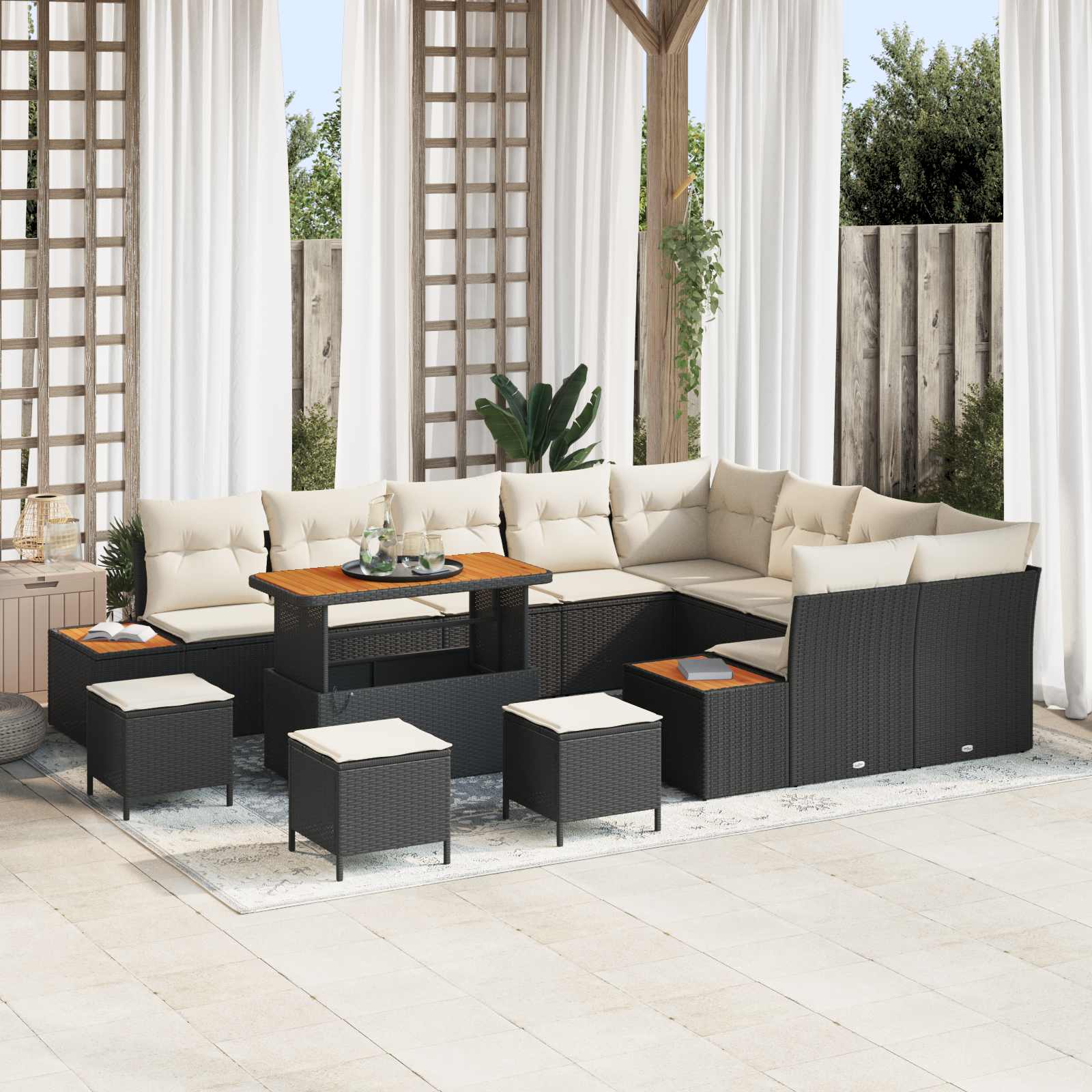 Gartensofa-set mit Kissen 13 pcs Schwarz und Creme