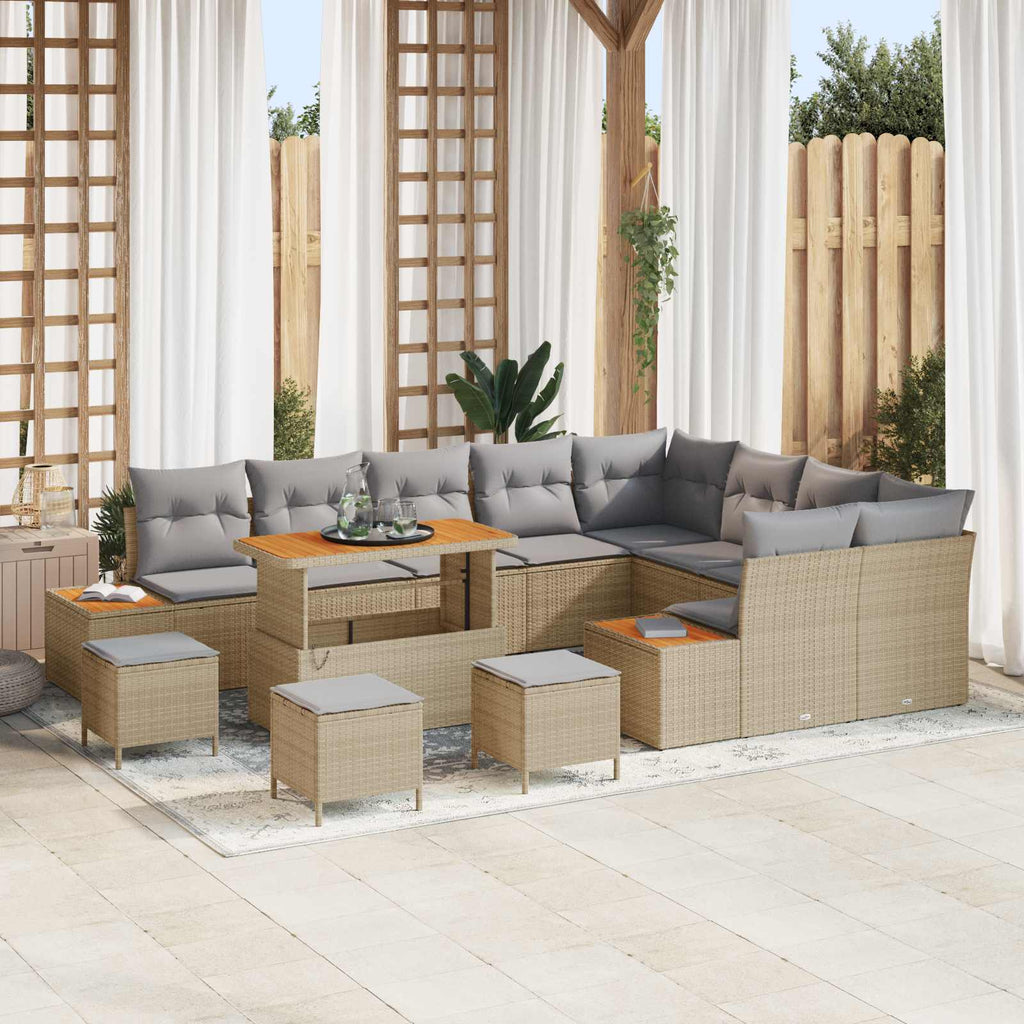 Gartensofa-set mit Kissen 13 pcs Beige und Hellgrau