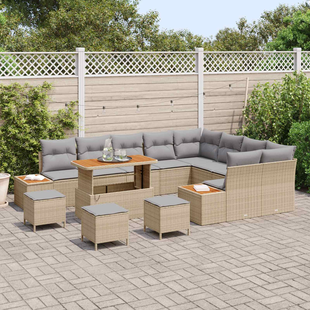 Gartensofa-set mit Kissen 13 pcs Beige und Hellgrau