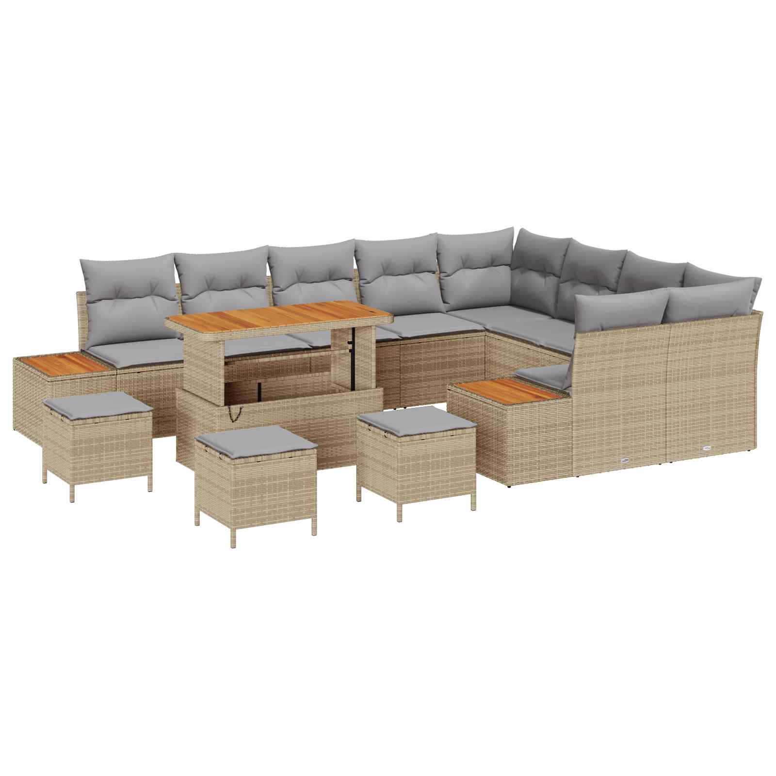 Gartensofa-set mit Kissen 13 pcs Beige und Hellgrau