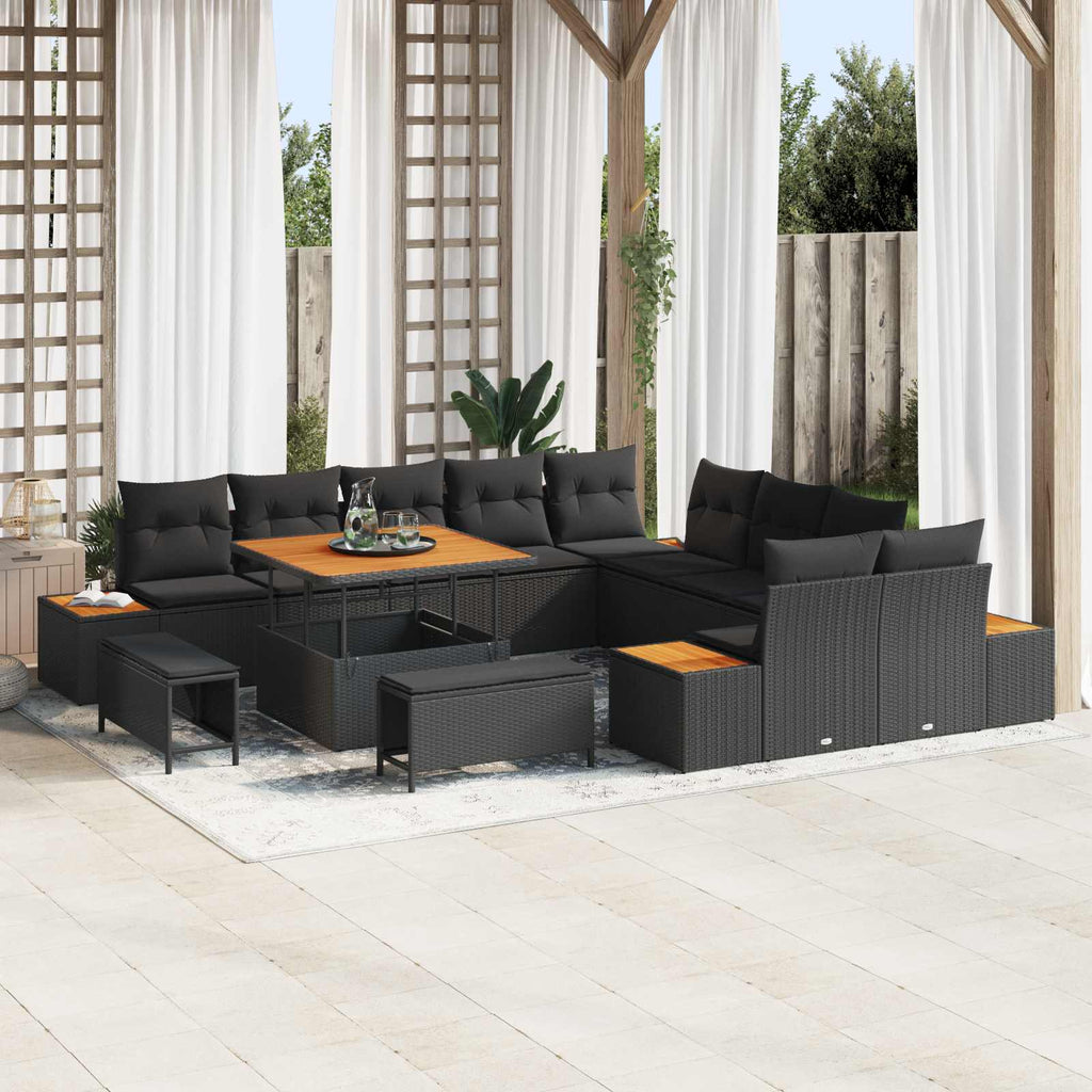 Gartensofa-set mit Kissen 13 pcs Schwarz