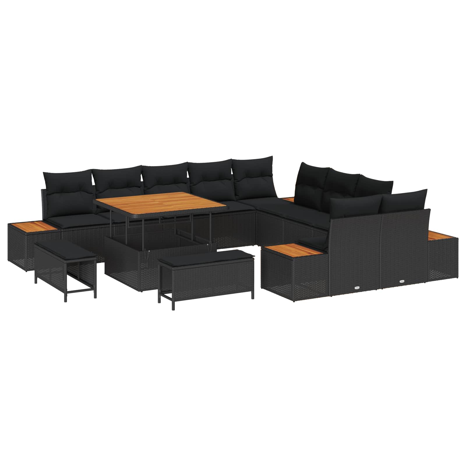 Gartensofa-set mit Kissen 13 pcs Schwarz