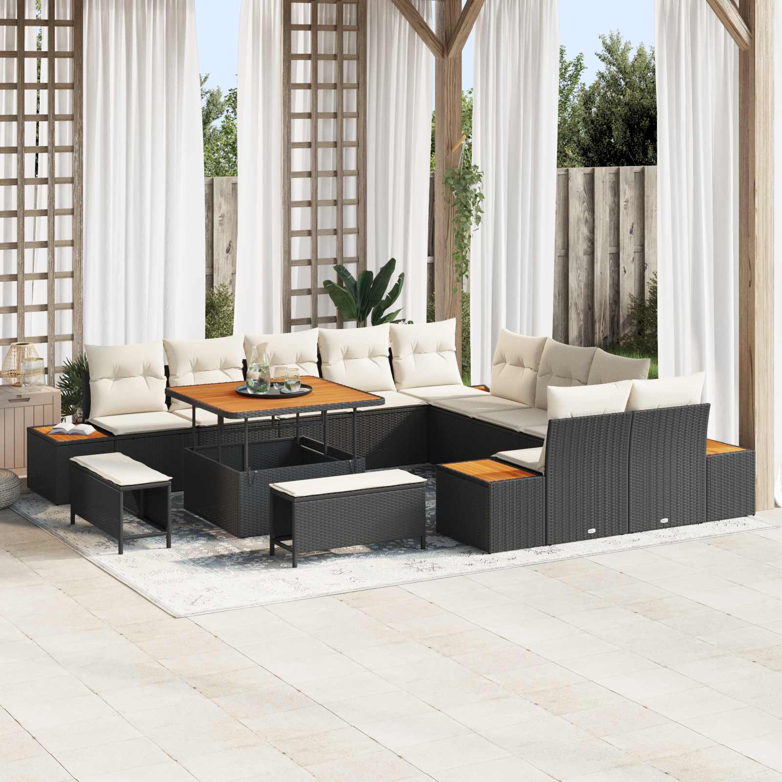 Gartensofa-set mit Kissen 13 pcs Schwarz und Creme