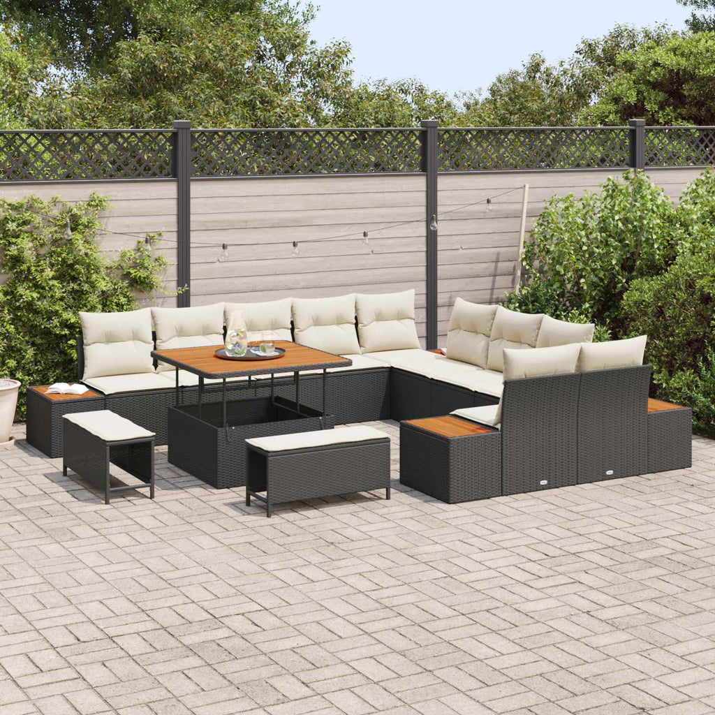 Gartensofa-set mit Kissen 13 pcs Schwarz und Creme