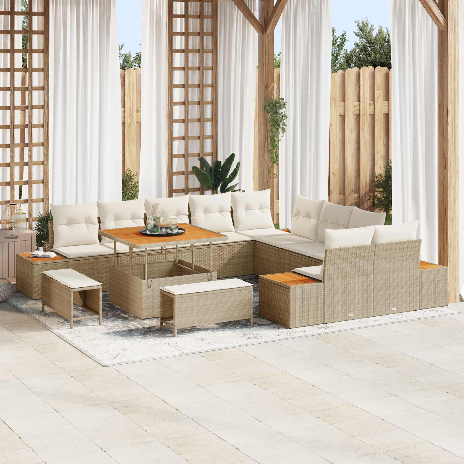 Gartensofa-set mit Kissen 13 pcs Beige und Creme