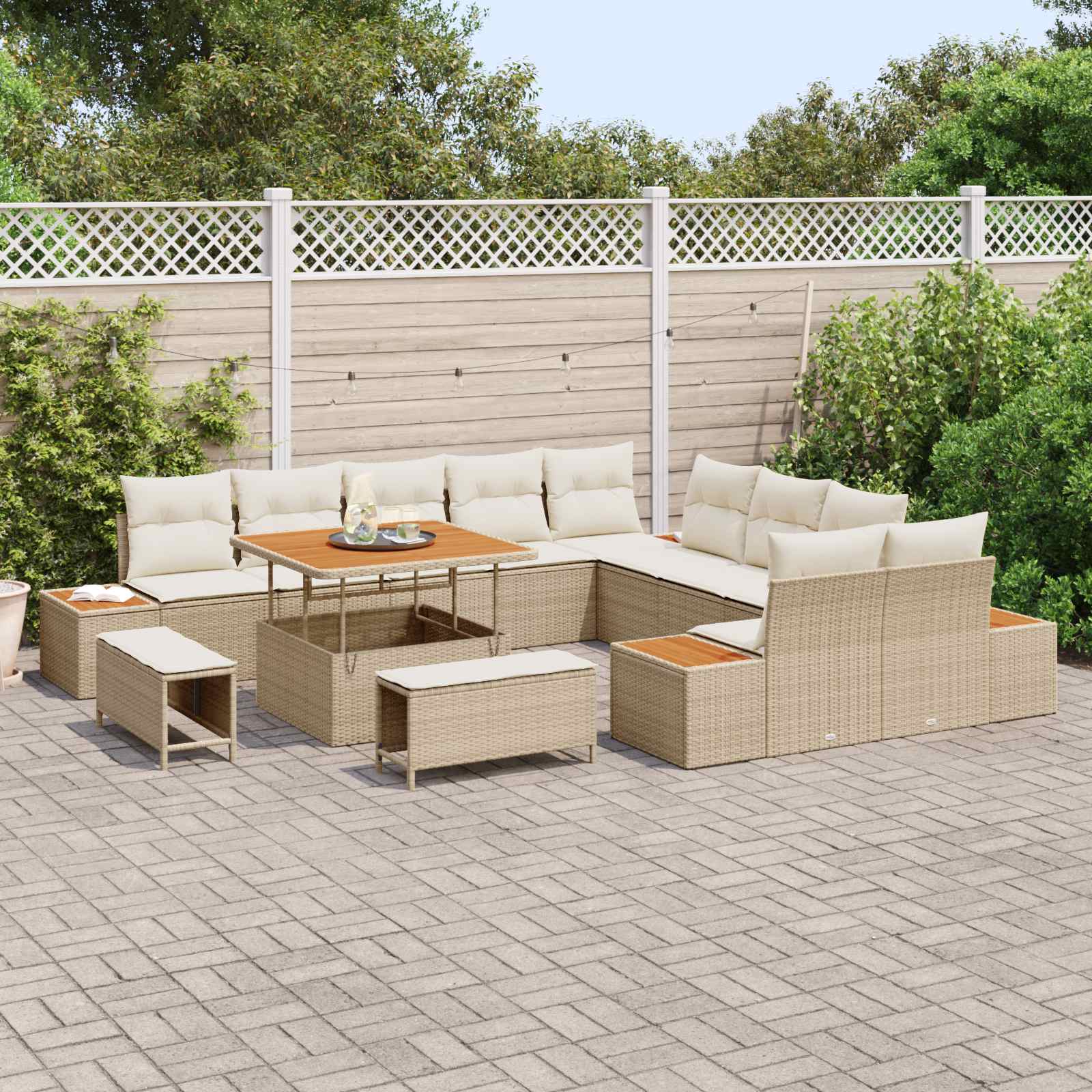 Gartensofa-set mit Kissen 13 pcs Beige und Creme