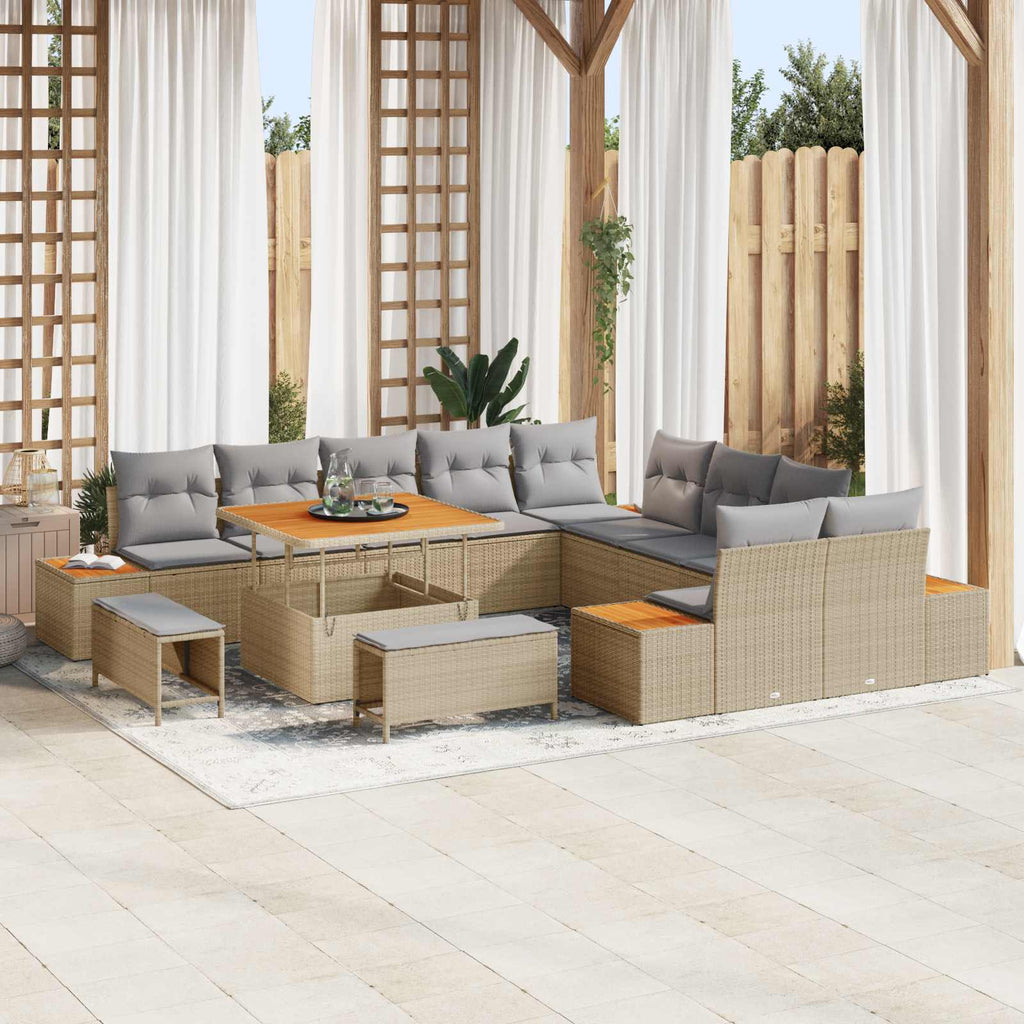 Gartensofa-set mit Kissen 13 pcs Beige und Hellgrau