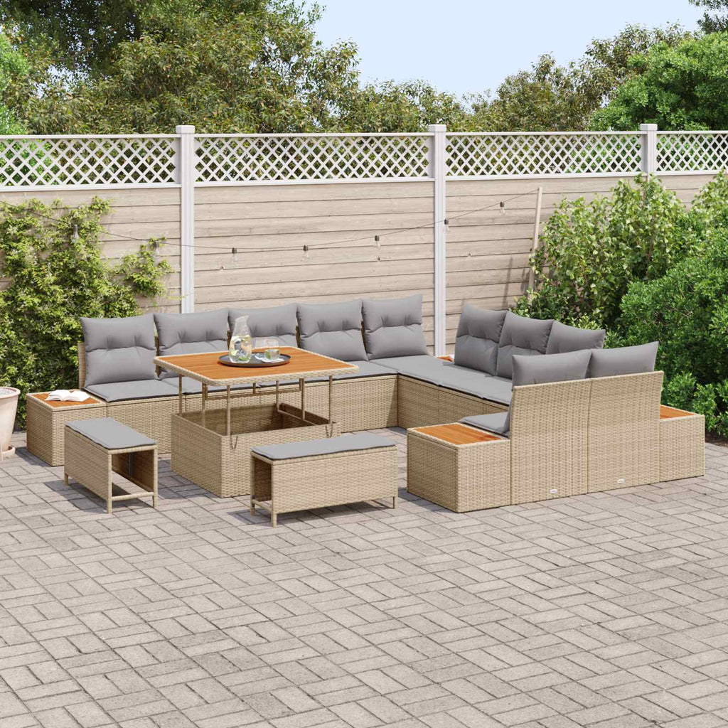 Gartensofa-set mit Kissen 13 pcs Beige und Hellgrau