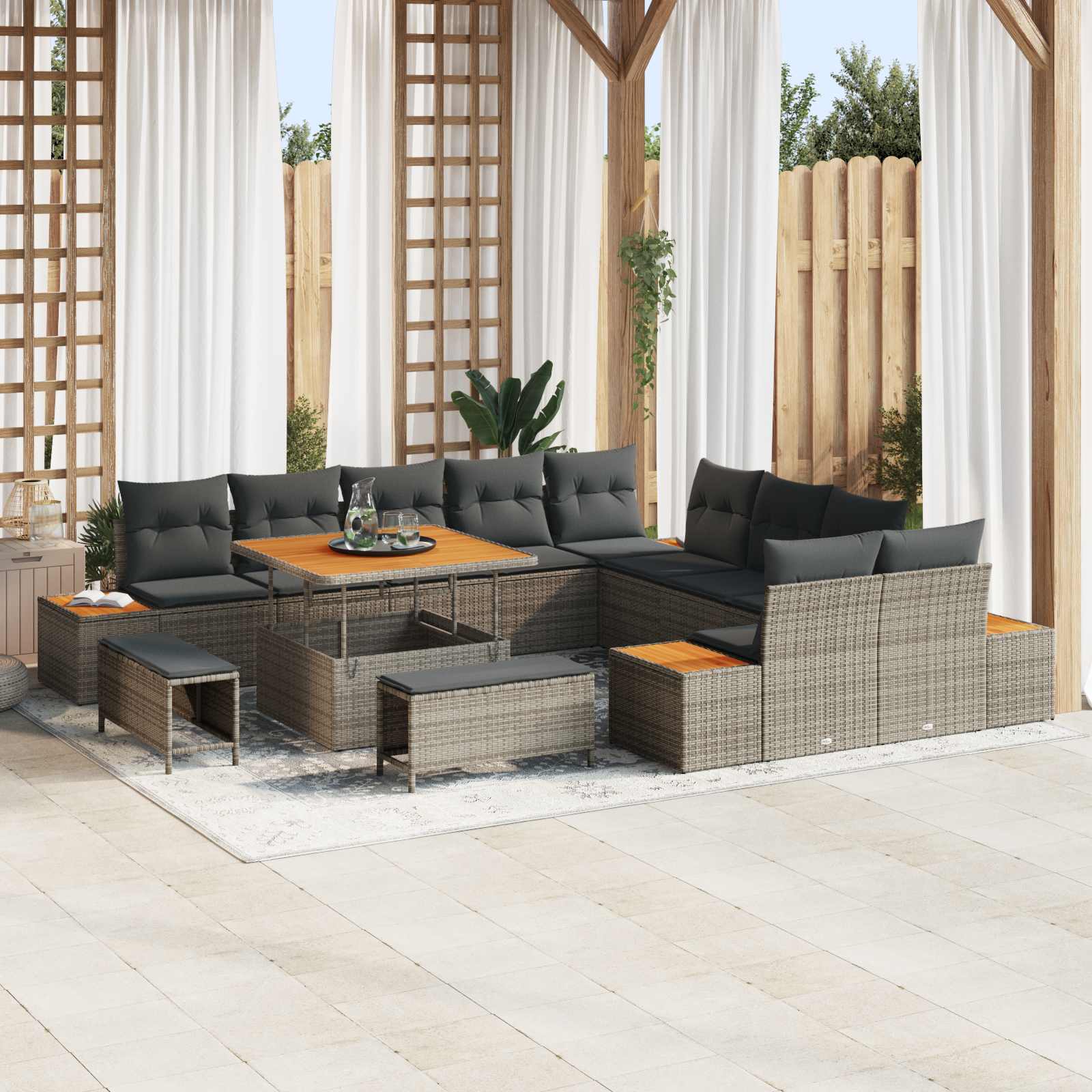 Gartensofa-set mit Kissen 13 pcs Grau