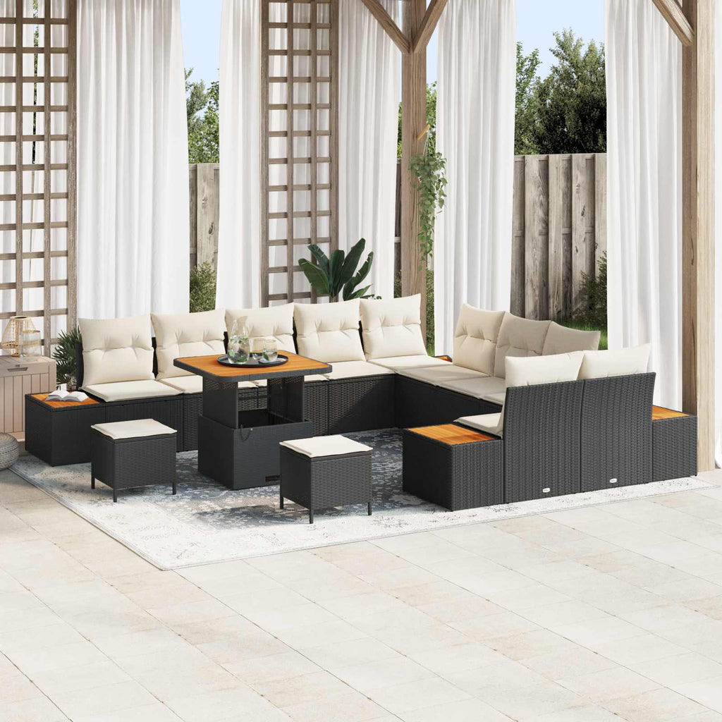 Gartensofa-set mit Kissen 13 pcs Schwarz und Creme