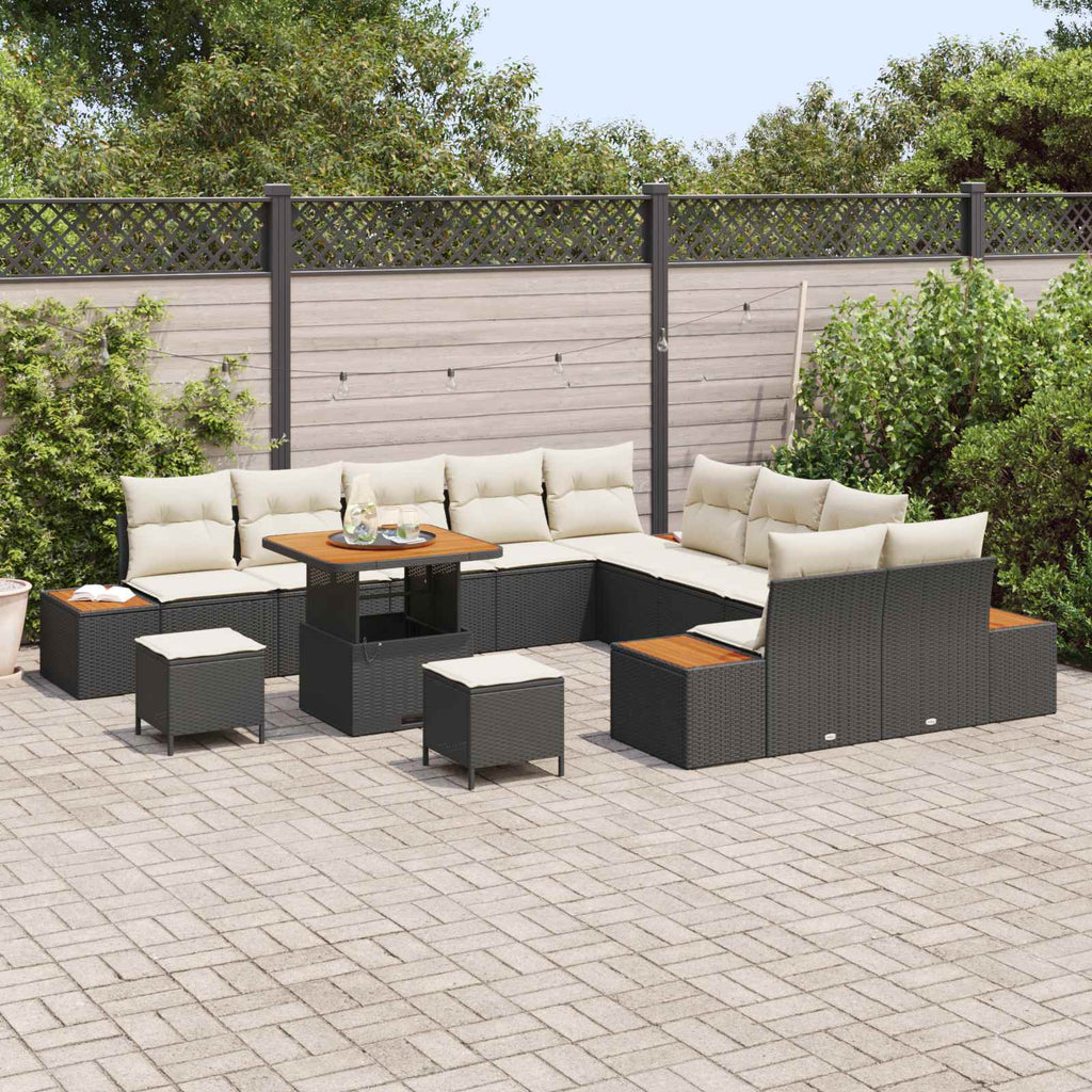 Gartensofa-set mit Kissen 13 pcs Schwarz und Creme