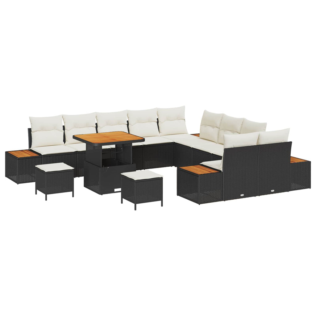 Gartensofa-set mit Kissen 13 pcs Schwarz und Creme