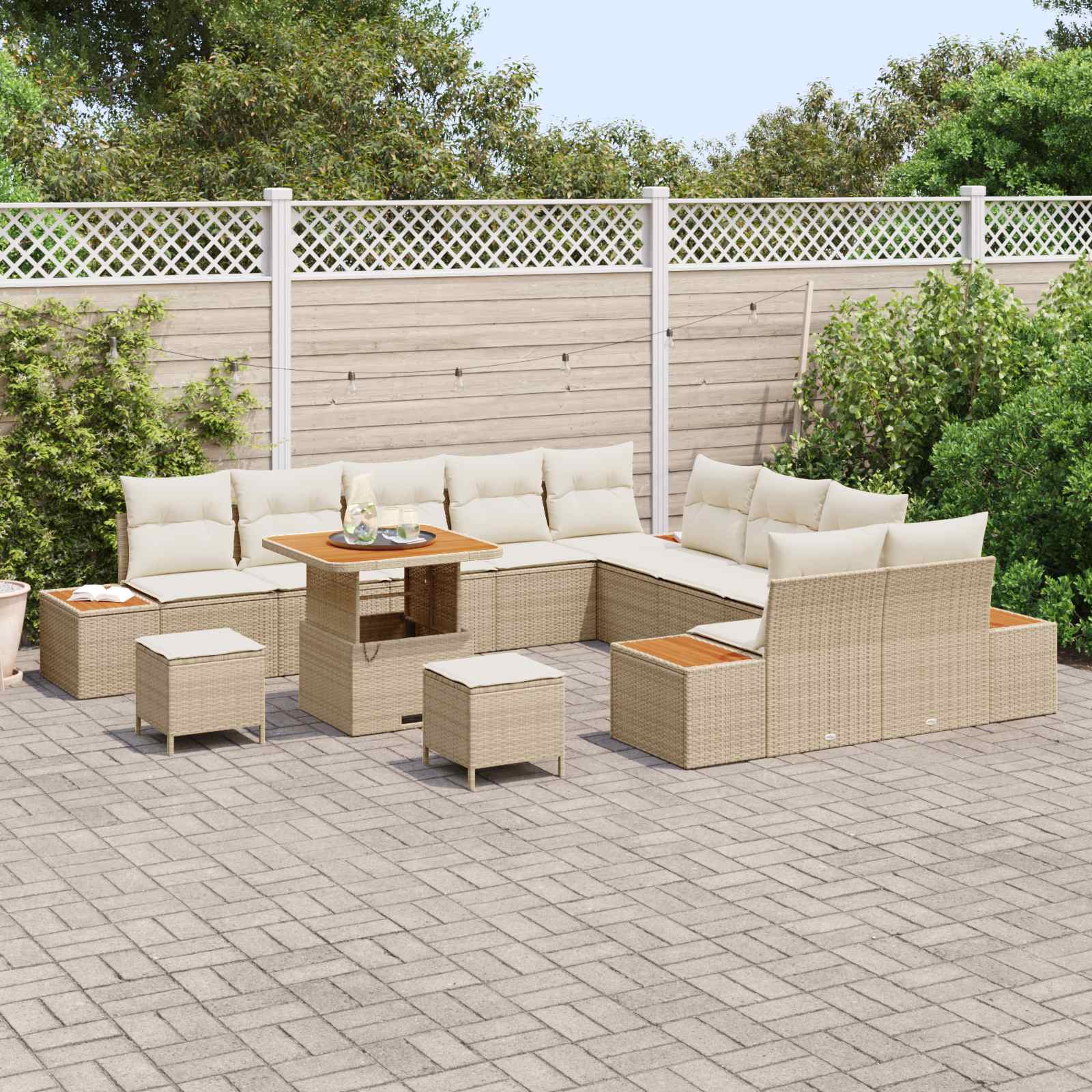 Gartensofa-set mit Kissen 13 pcs Beige und Creme
