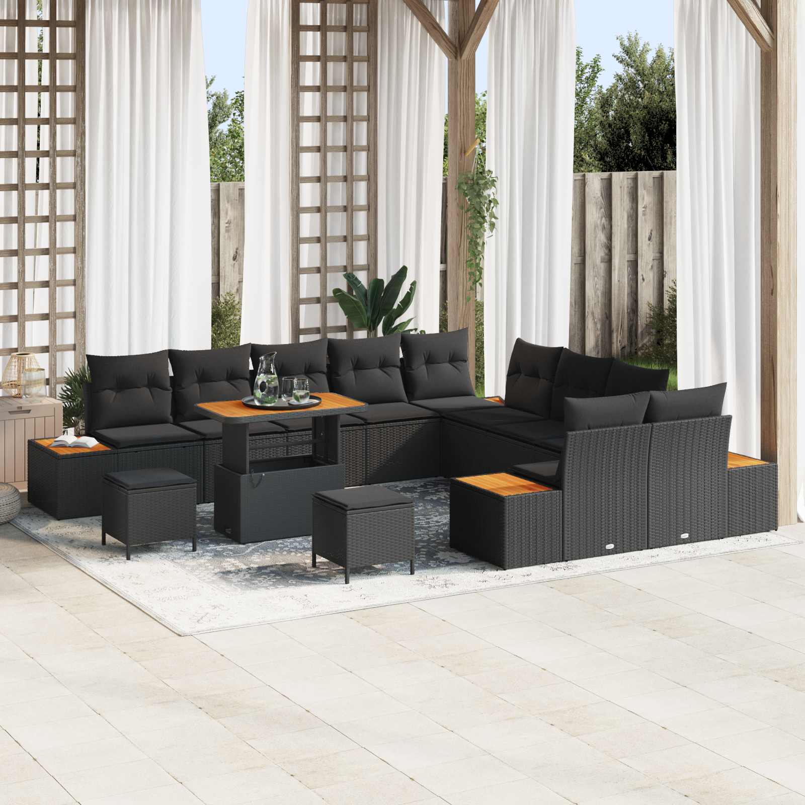 Gartensofa-set mit Kissen 13 pcs Schwarz