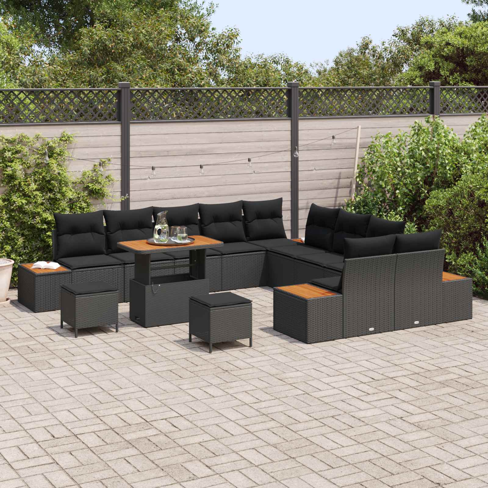 Gartensofa-set mit Kissen 13 pcs Schwarz