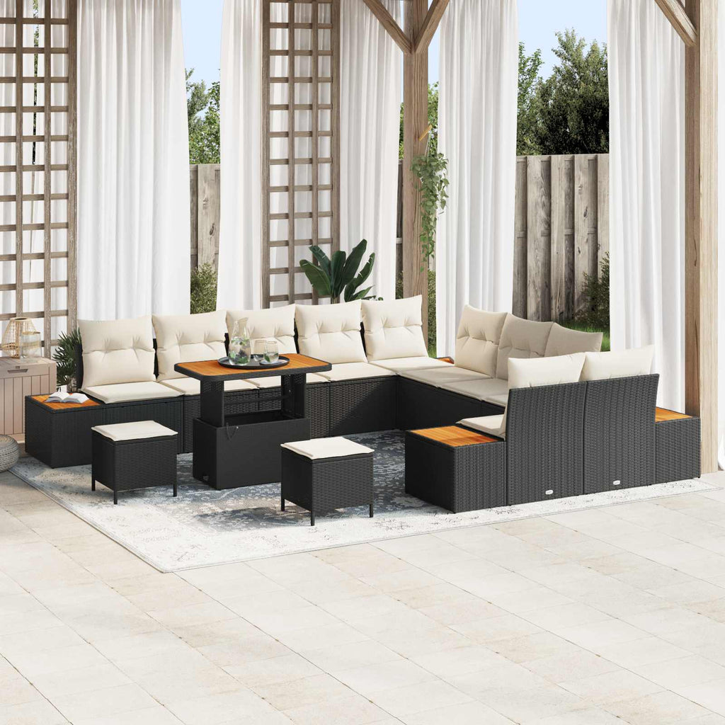 Gartensofa-set mit Kissen 13 pcs Schwarz und Creme