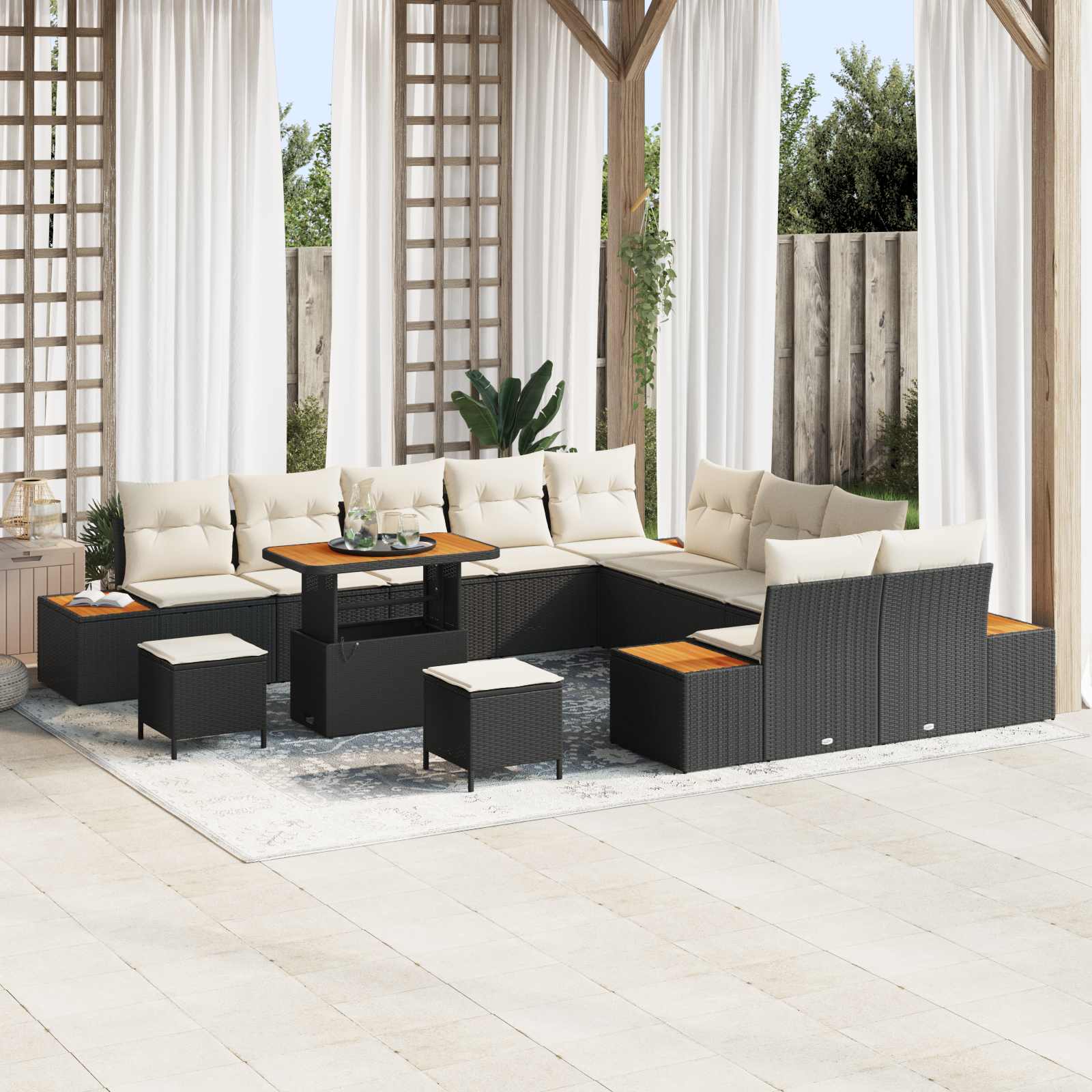 Gartensofa-set mit Kissen 13 pcs Schwarz und Creme