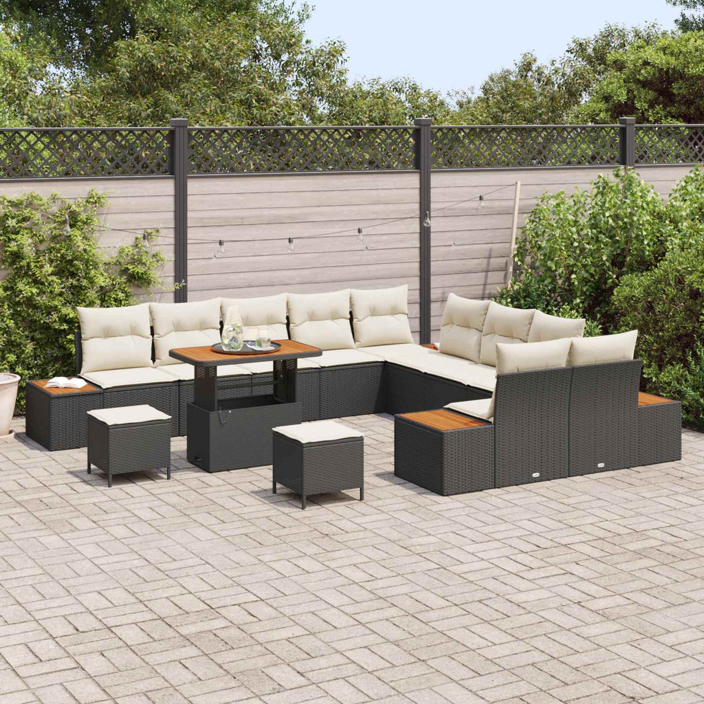Gartensofa-set mit Kissen 13 pcs Schwarz und Creme