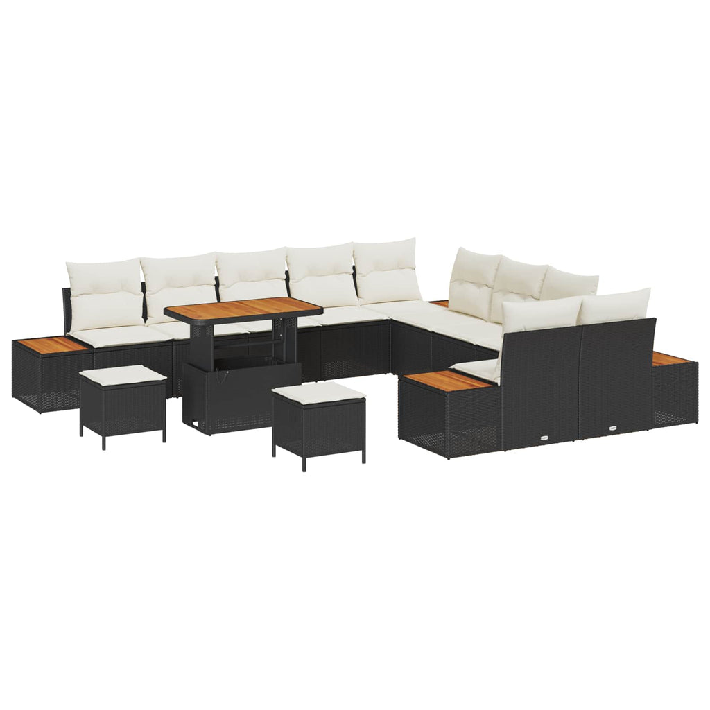 Gartensofa-set mit Kissen 13 pcs Schwarz und Creme
