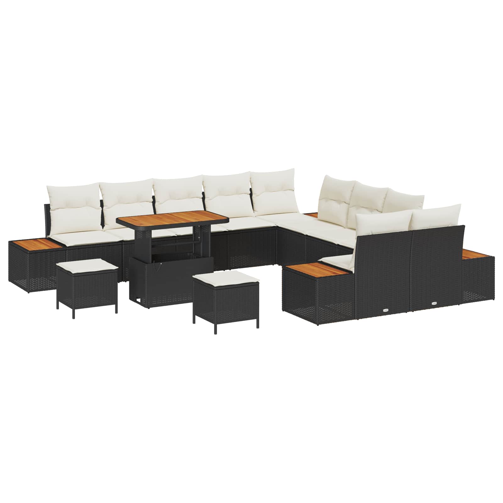 Gartensofa-set mit Kissen 13 pcs Schwarz und Creme