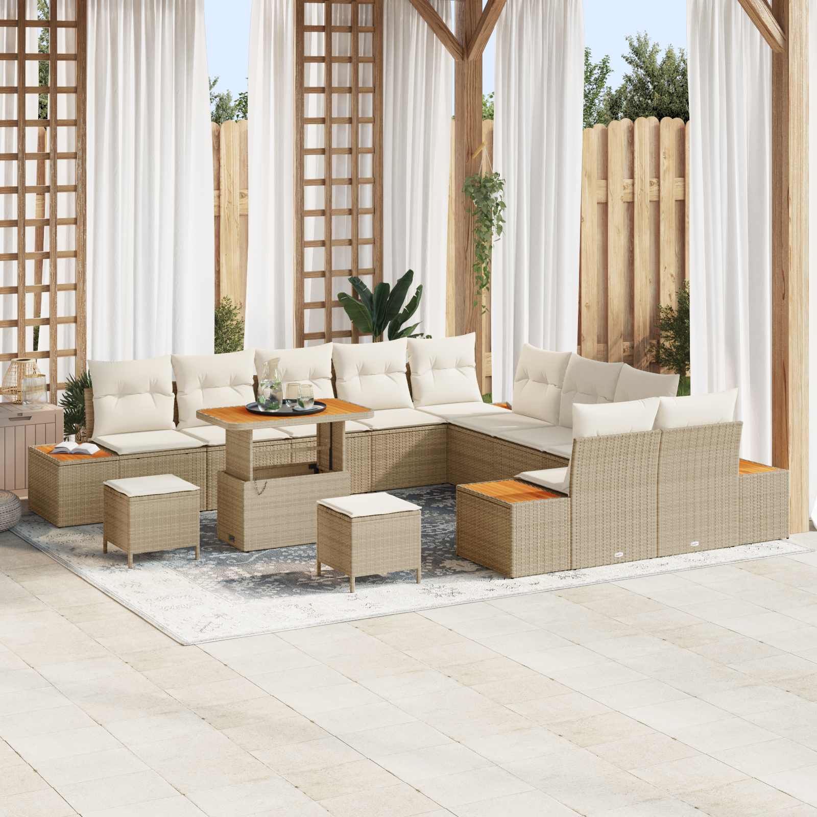 Gartensofa-set mit Kissen 13 pcs Beige und Creme