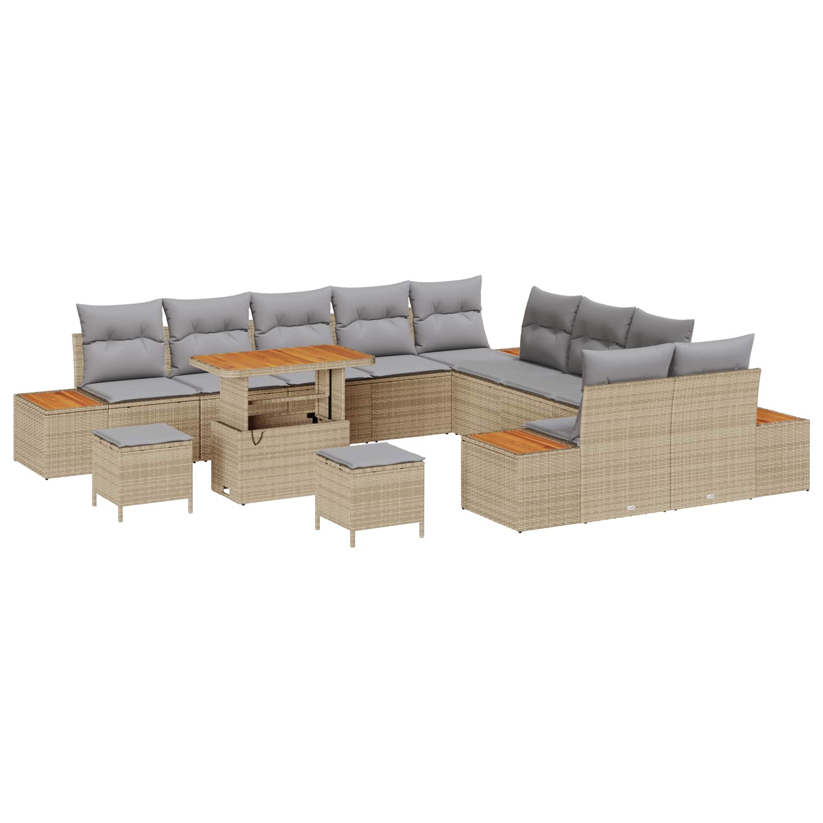 Gartensofa-set mit Kissen 13 pcs Beige und Hellgrau