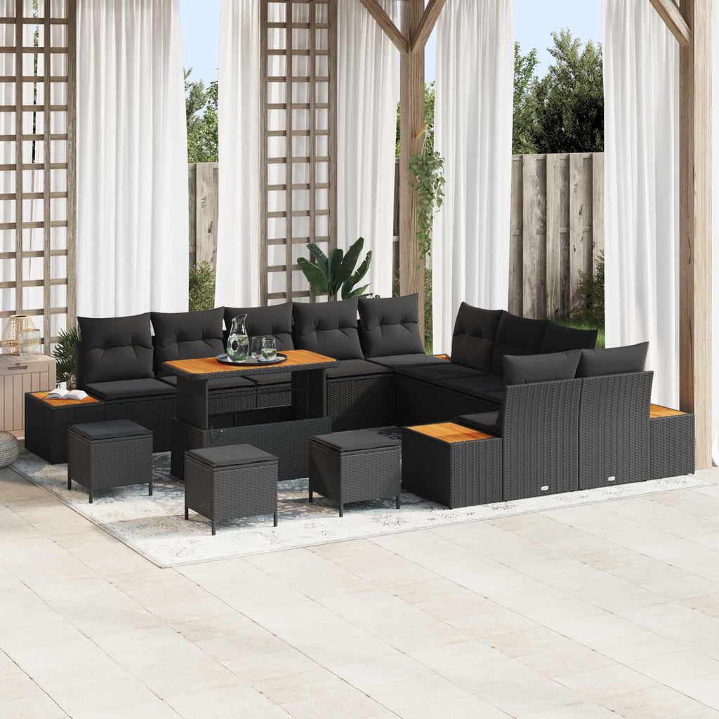Gartensofa-set mit Kissen 14 pcs Schwarz