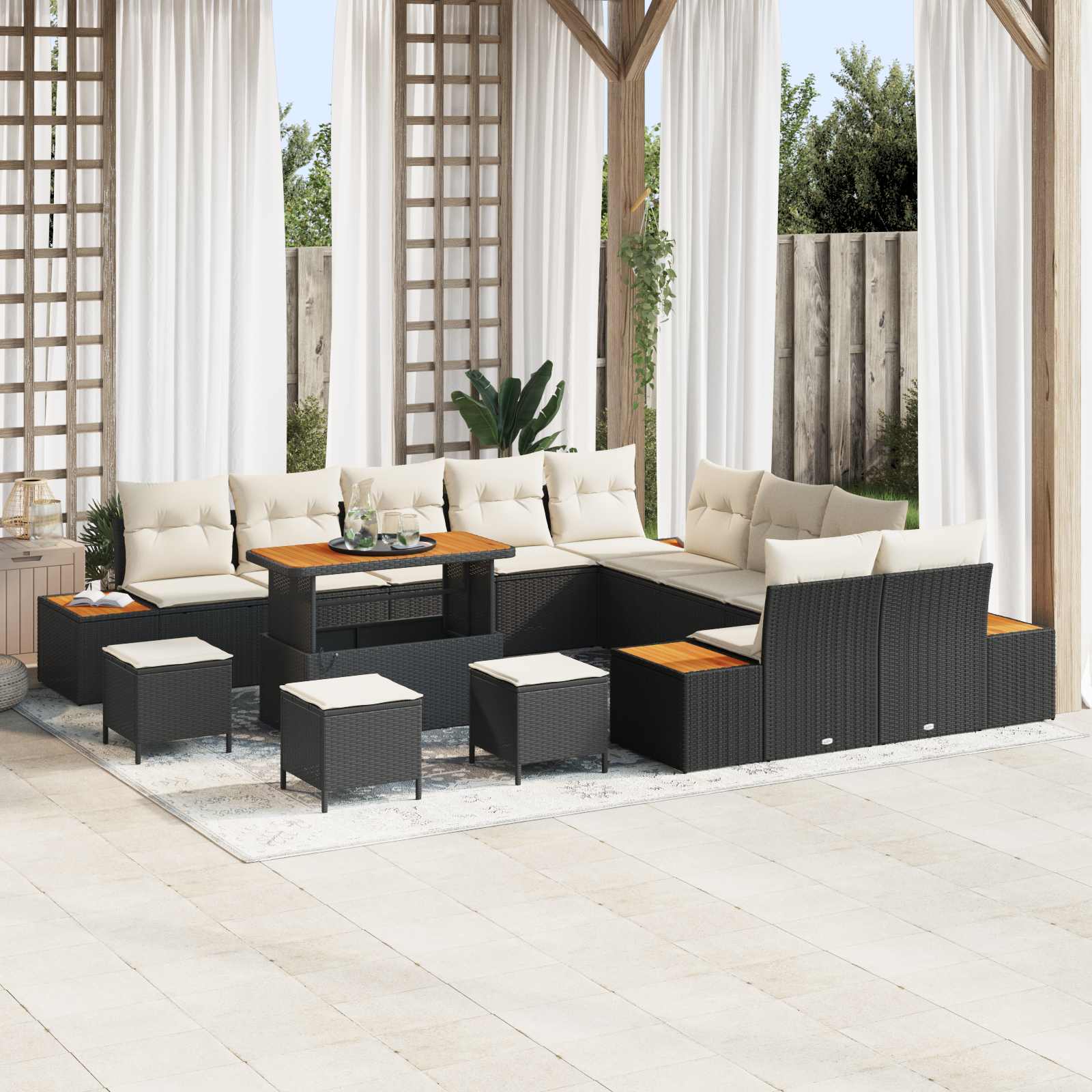 Gartensofa-set mit Kissen 14 pcs Schwarz und Creme